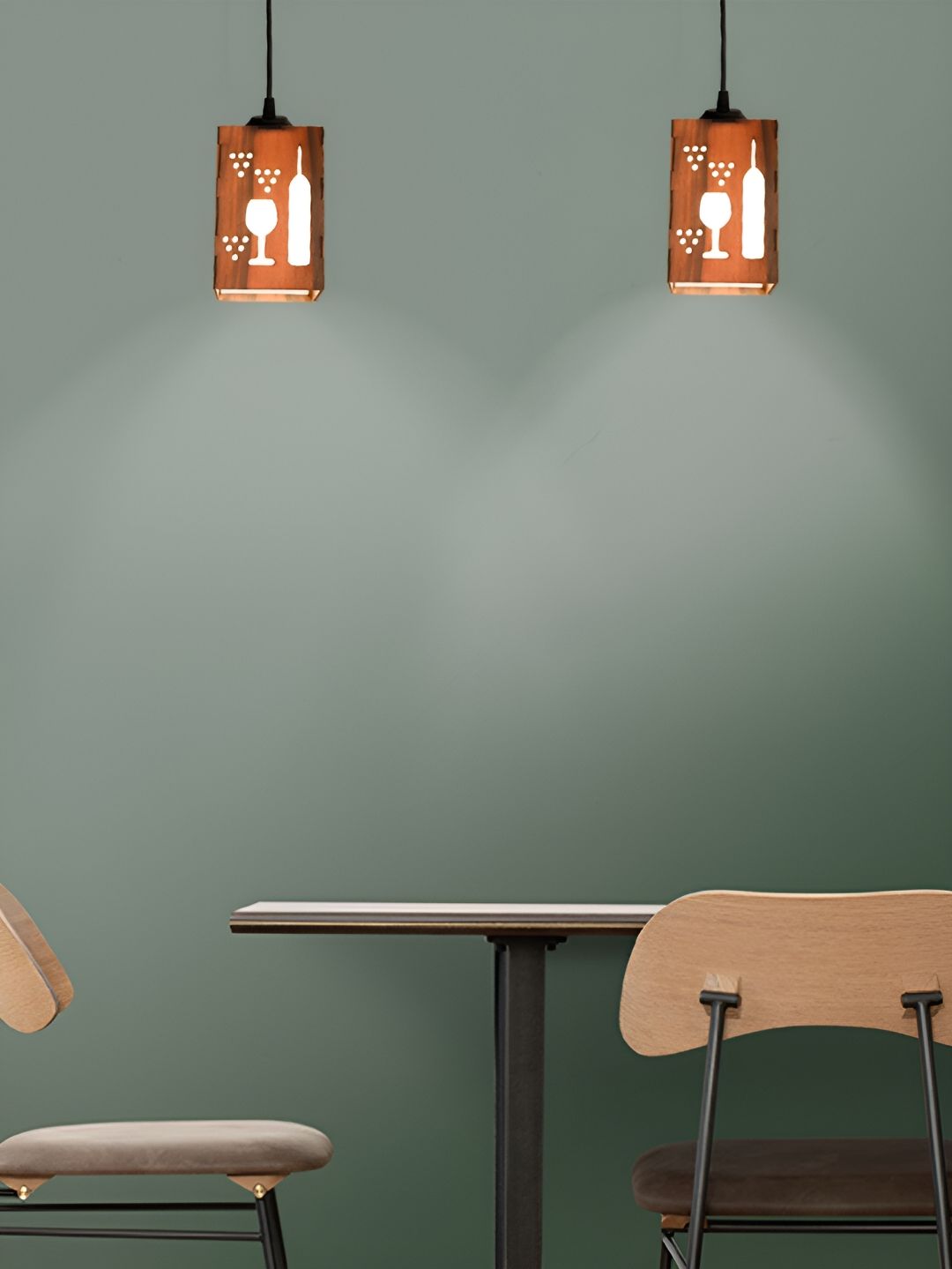 Gojeeva Brown 2 Pieces Textured Wooden Ceiling Lamp With Adjustable Cord