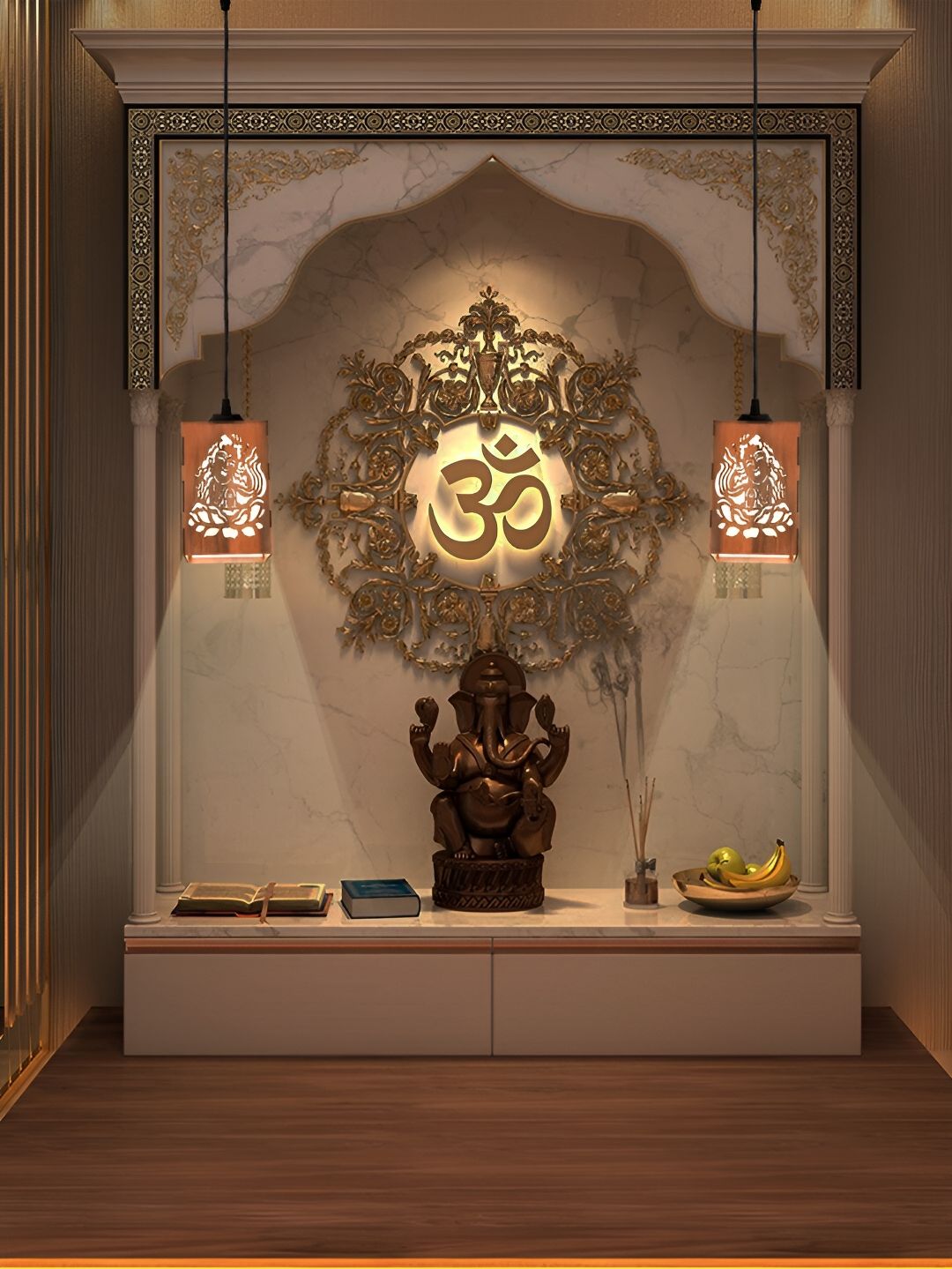 Gojeeva Brown 2 Pieces Textured Wooden Ceiling Lamp With Adjustable Cord