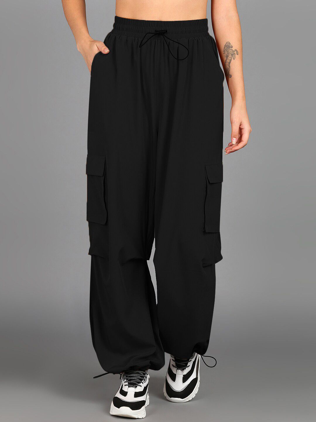 The Roadster Lifestyle Co. Women High-Rise Easy Wash Baggy Fit Parachute Trousers Price in India