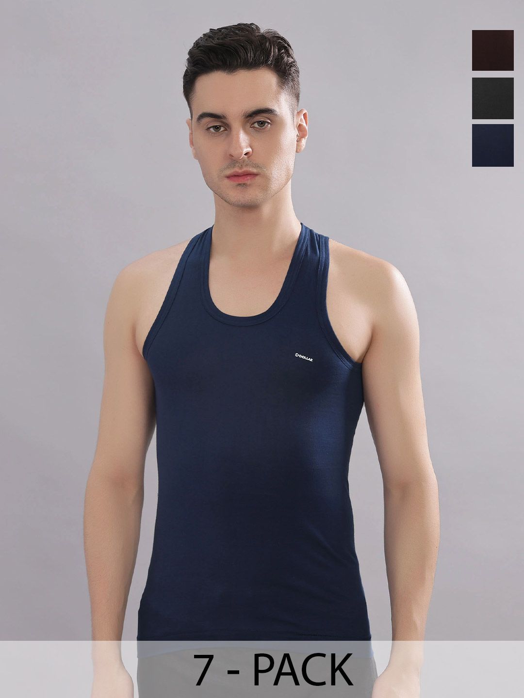 Dollar Bigboss Men Solid Pack of 7 Combed Cotton Casual Vest
