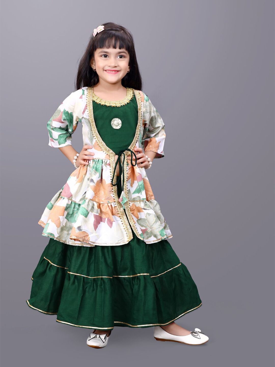 BAESD Girls Solid Ready to Wear Cotton Lehenga Choli & Printed Shrug Price in India