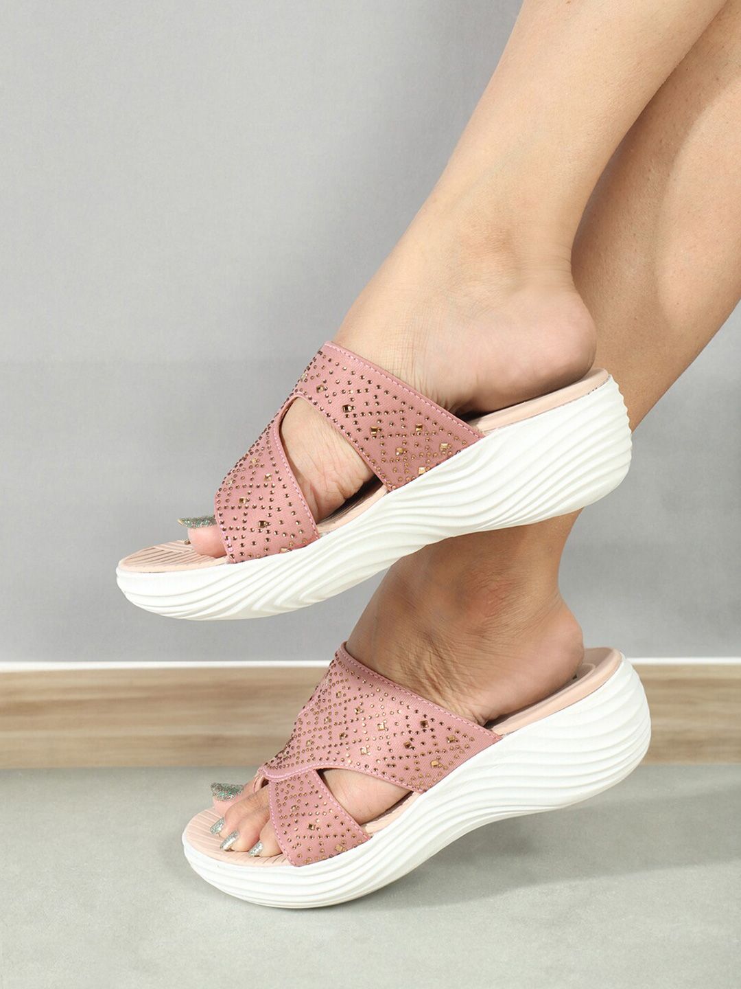 ELLE Embellished Open Toe Wedges