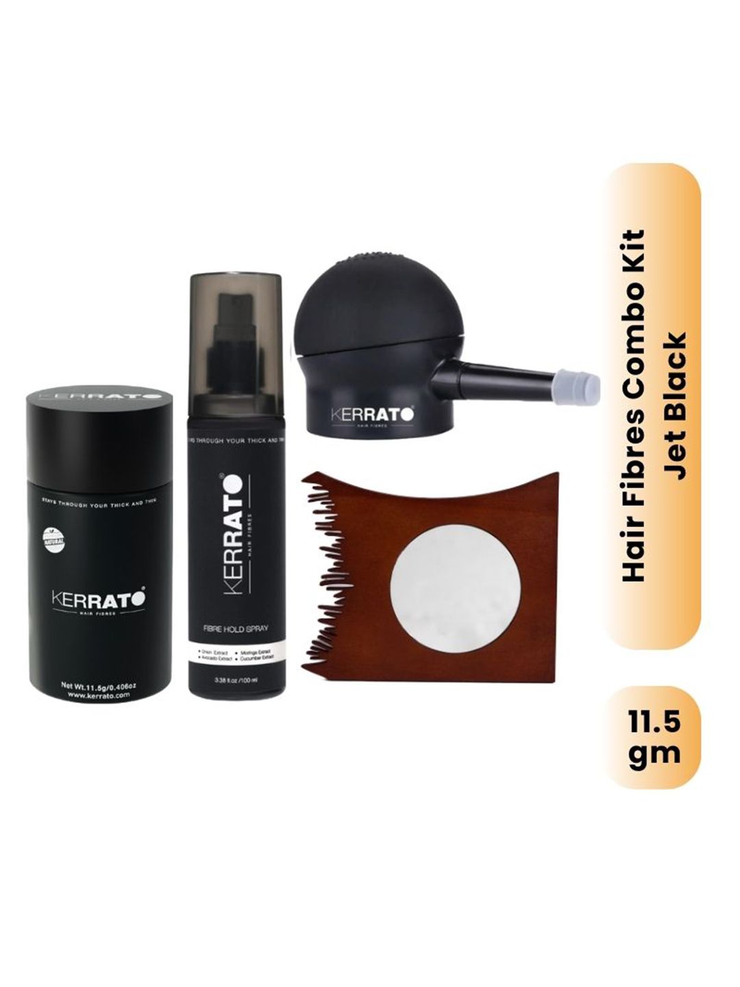 KERRATO HAIR FIBRES 3Pcs Thinning Hair 11.5g-Hold Spray 100ml-Optimizer Comb & Pump