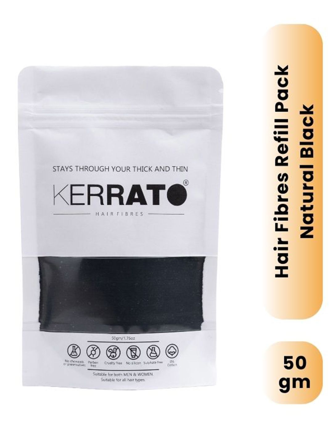 KERRATO HAIR FIBRES Natural Keratin Hair Thickening Fibers Refill Pack -50g -Natural Black