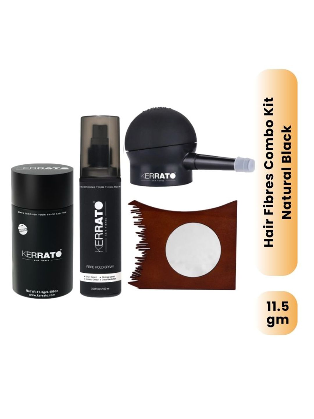 KERRATO HAIR FIBRES Set Of 4 HairFibres-11.5g-Fibre Hold Spray-100ml-Optimizer Comb-Pump