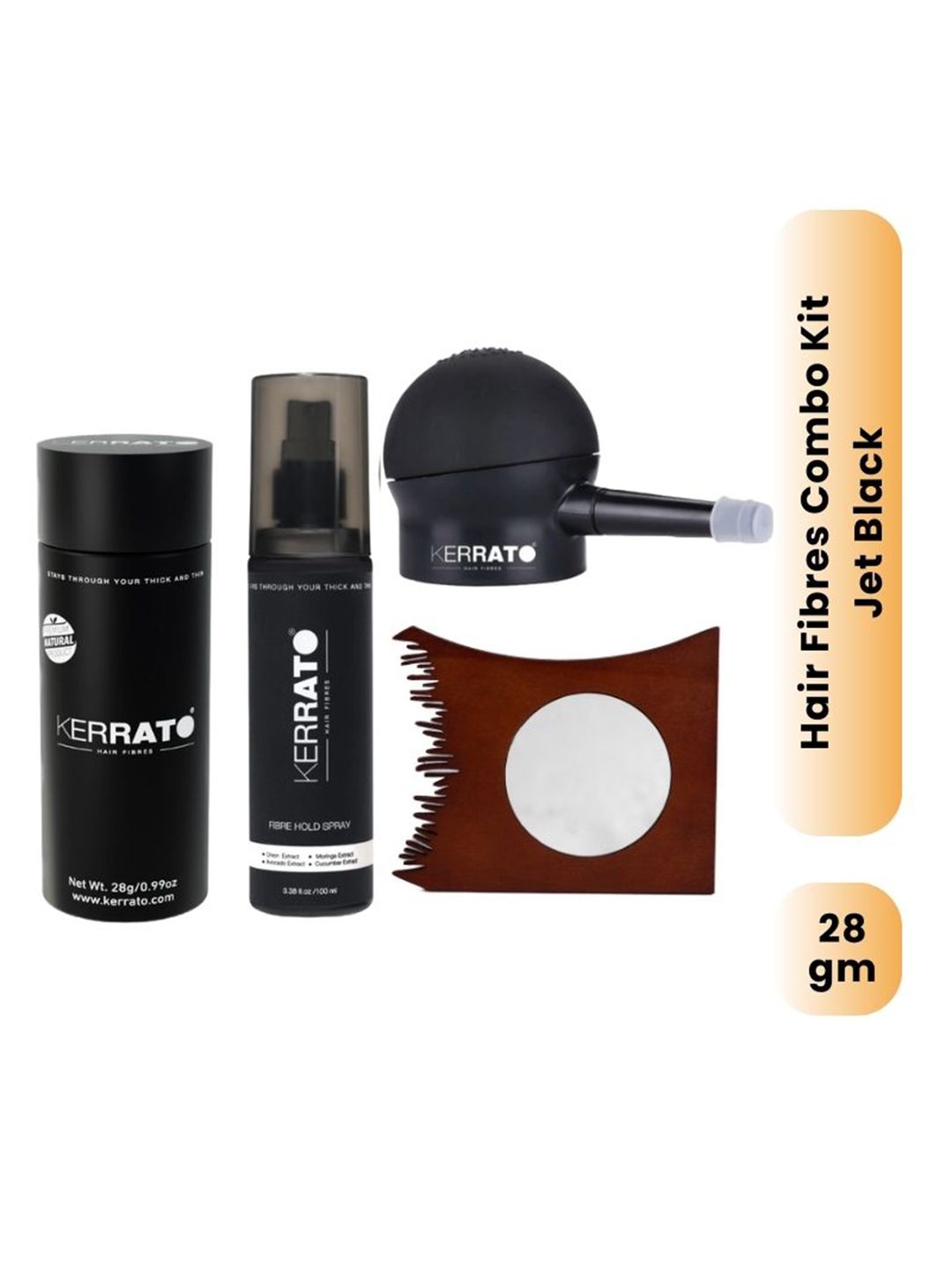 KERRATO HAIR FIBRES 3Pcs Thinning Hair 28g-Hold Spray 100ml-Optimizer Comb & Pump