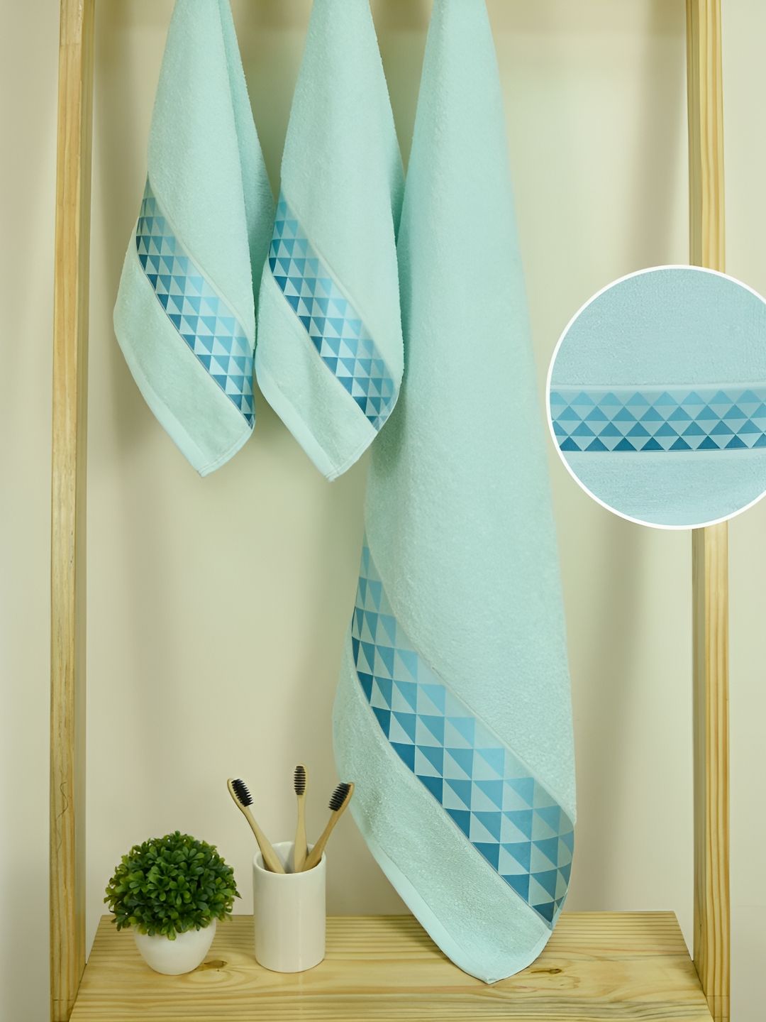 Aura Art Gallary Turquoise Blue 3 Pieces Printed Cotton 380 GSM Towels