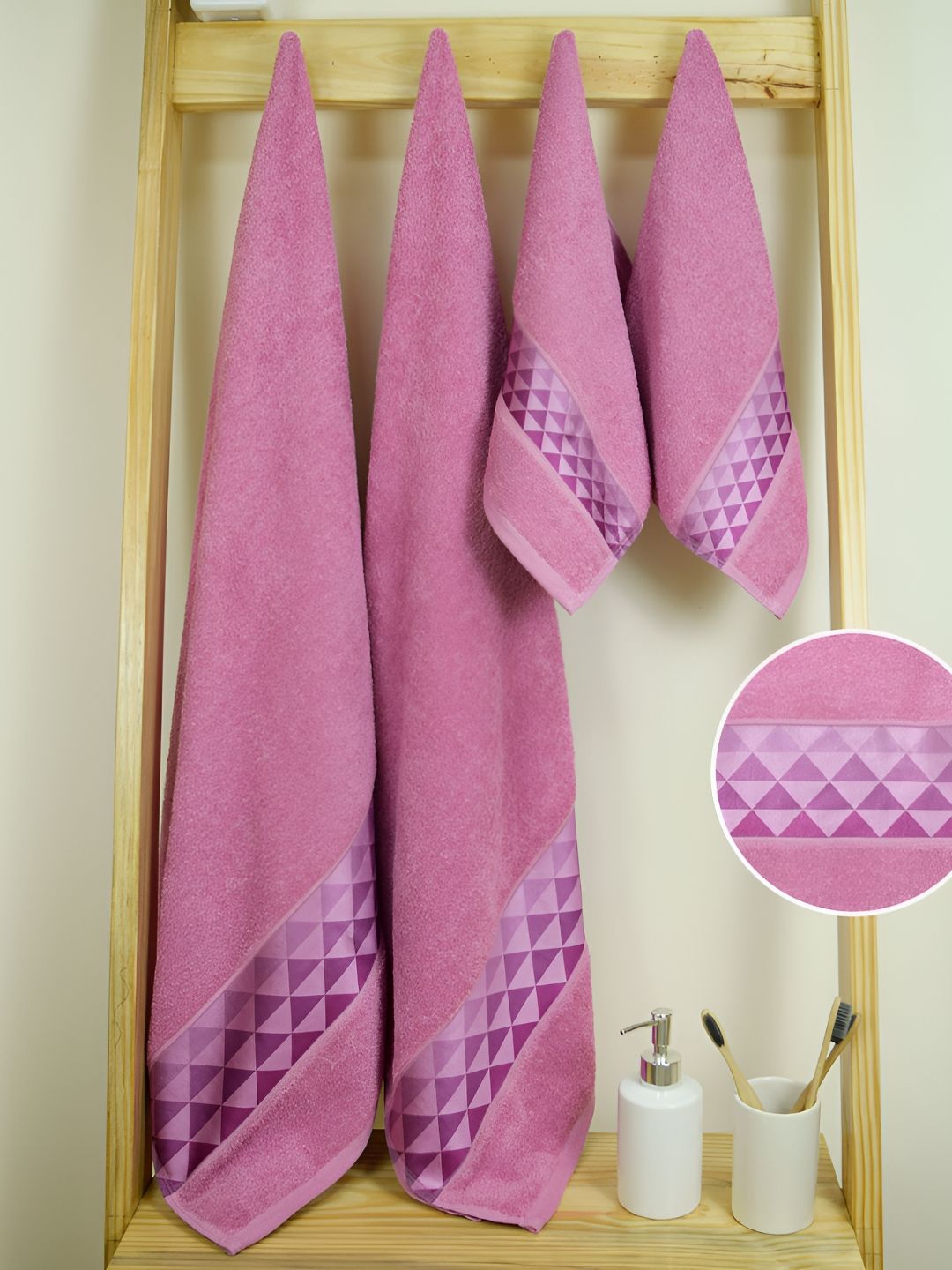 Aura Art Gallary Purple 4 Pieces Printed Cotton 380 GSM Towels