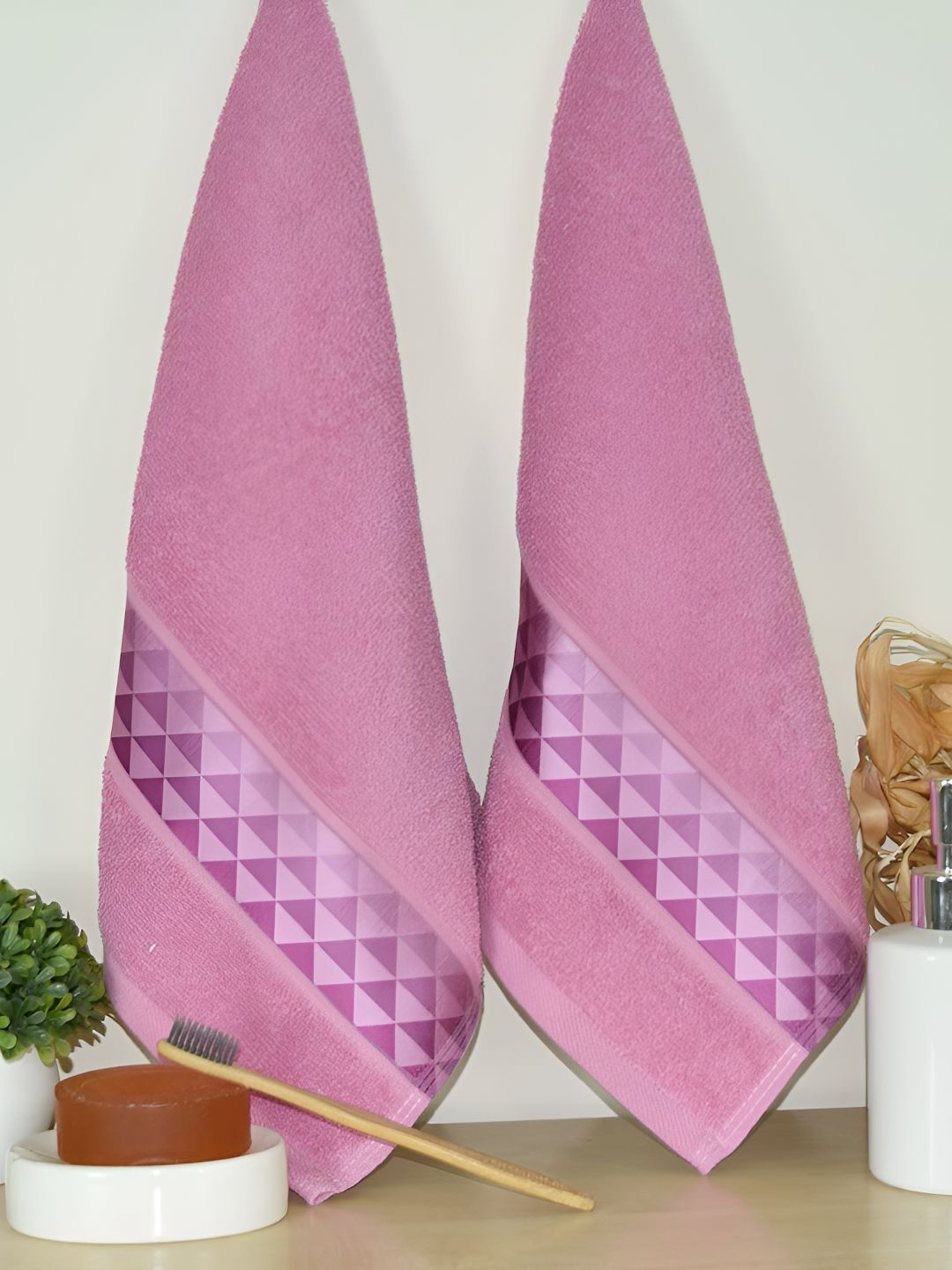 Aura Purple 2 Pcs Printed 380 GSM Pure Cotton Hand Towels