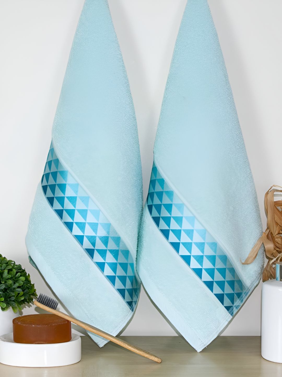 Aura Turquoise Blue 2 Pcs Printed 380 GSM Pure Cotton Hand Towels