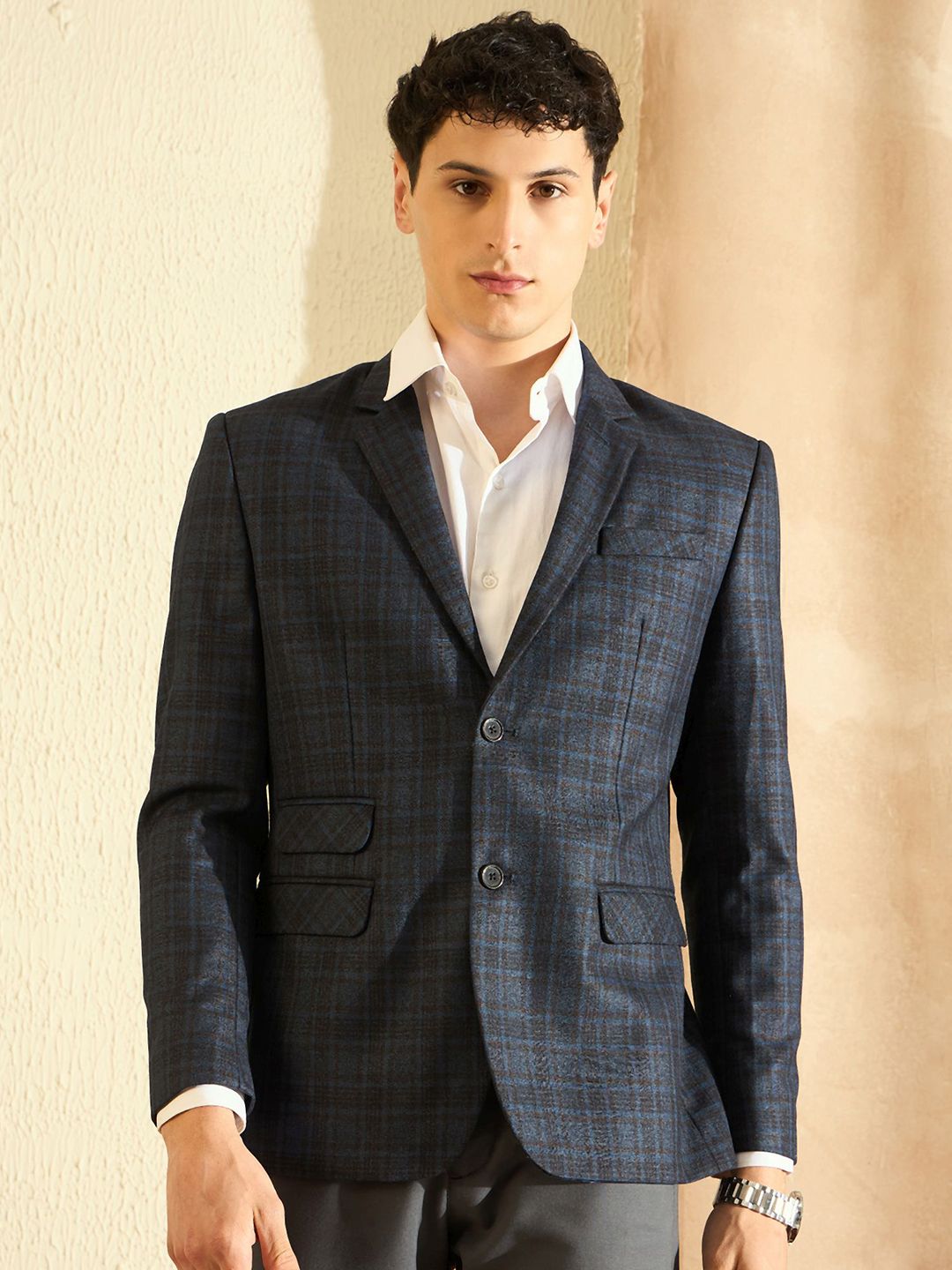 DENNISON Men Checked Single-Breasted Notched Lapel Blazer