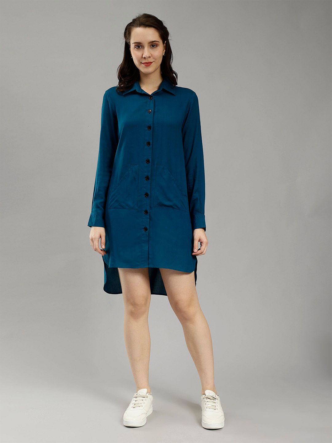 ENTELLUS Women Teal Comfort Slim Fit Casual Shirt