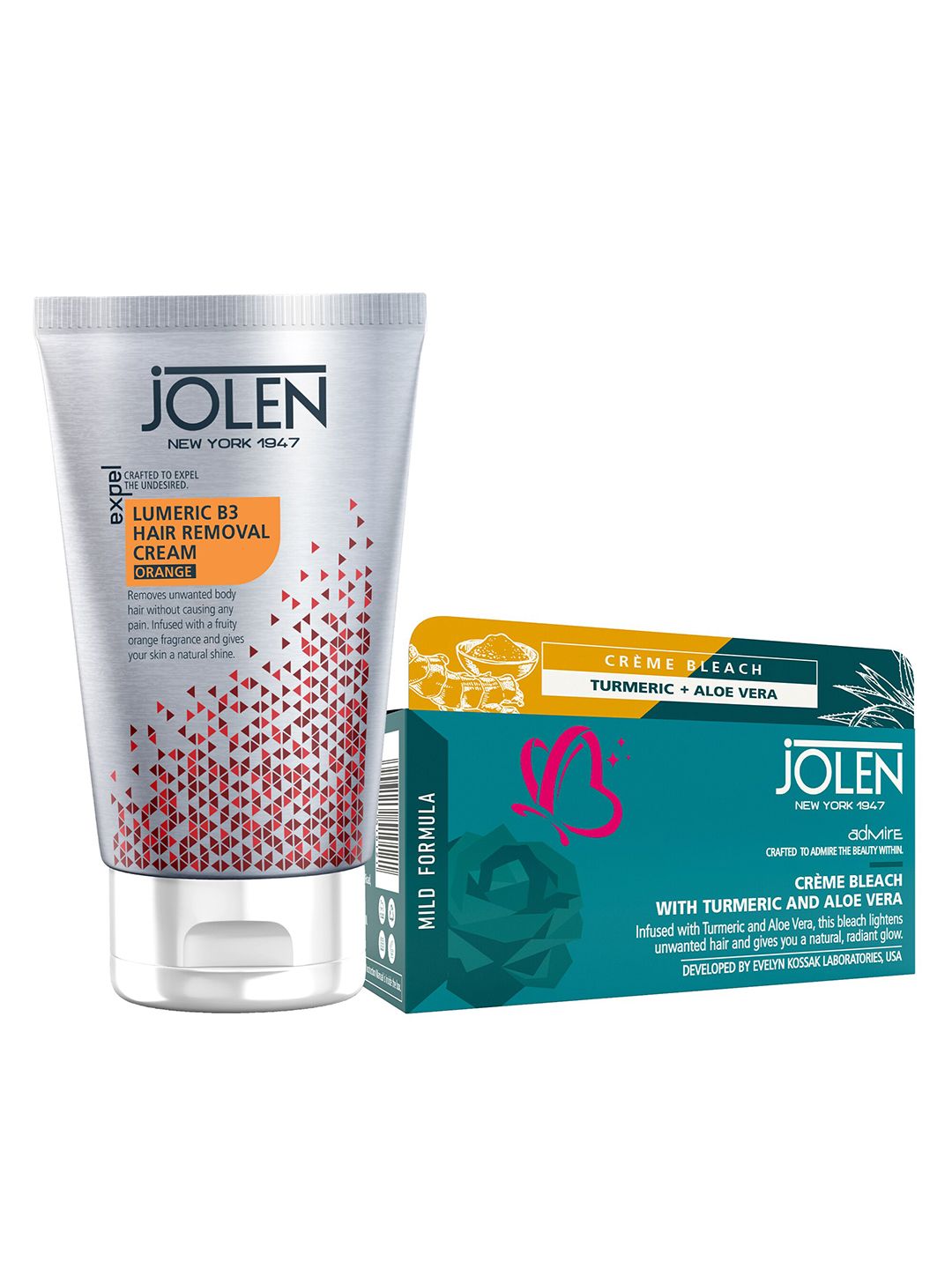 Jolen New York Set Of Orange B3 Hair Removal Cream & Cream Bleach With Turmeric -50g + 40g