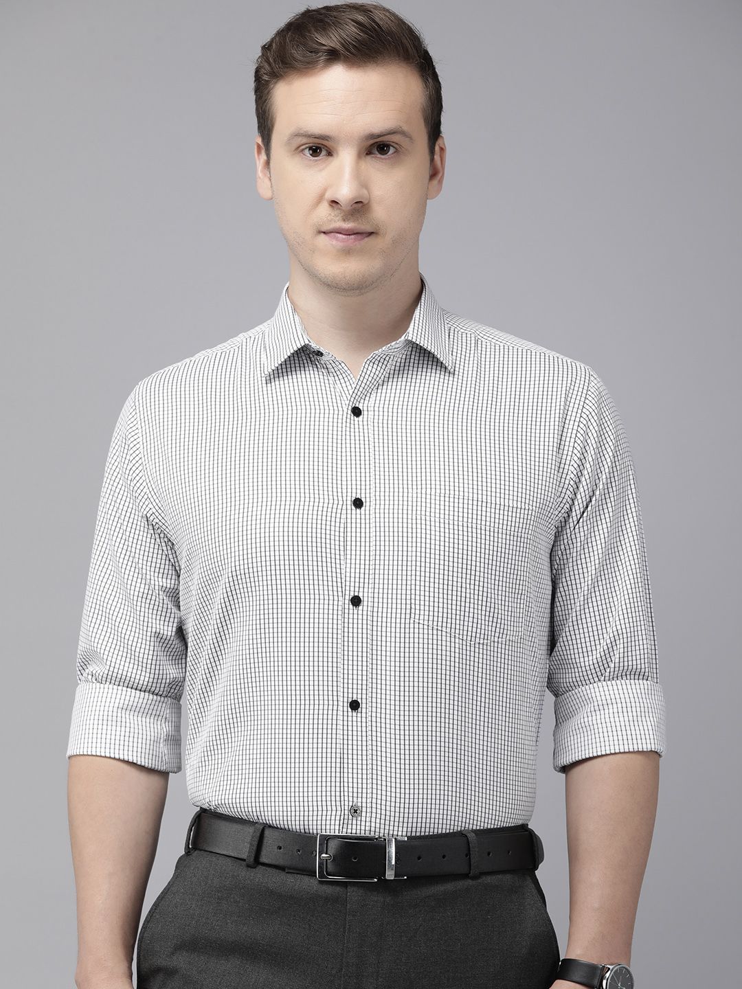Park Avenue Slim Fit Grid Tattersall Checked Formal Shirt