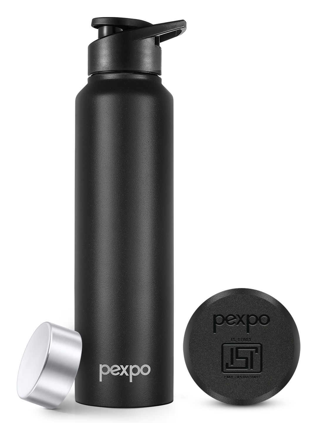 Pexpo Black Solid Stainless Steel Single Wall Vacuum Sipper - 950ml