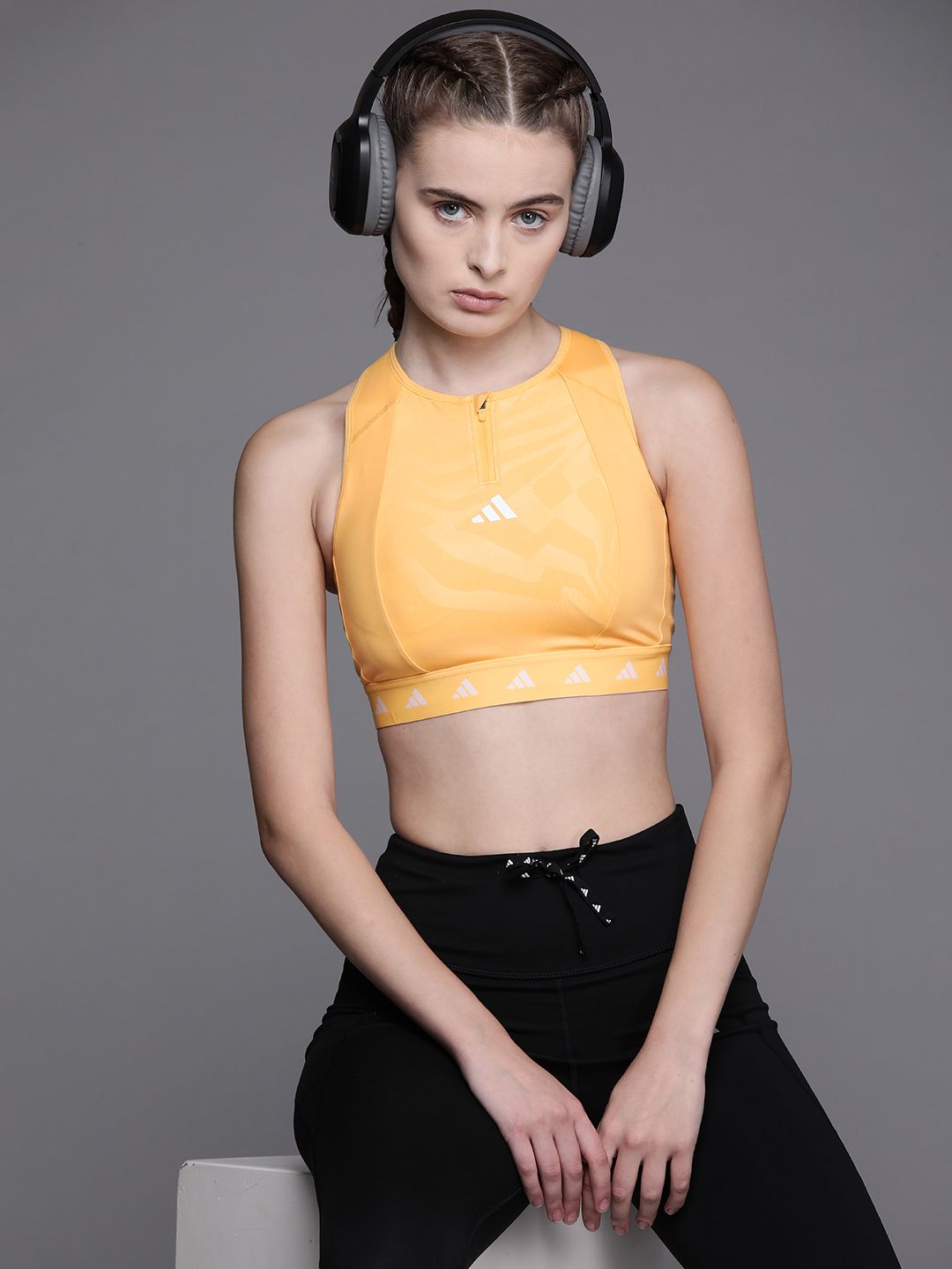 ADIDAS Powerimpact Training Medium-support Techfit High-neck Zip Bra