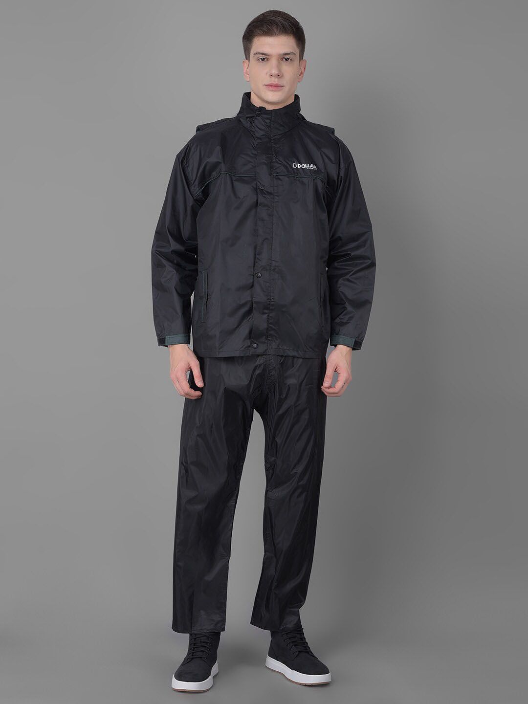 Dollar Attached Hood Long Sleeves Rain Jacket