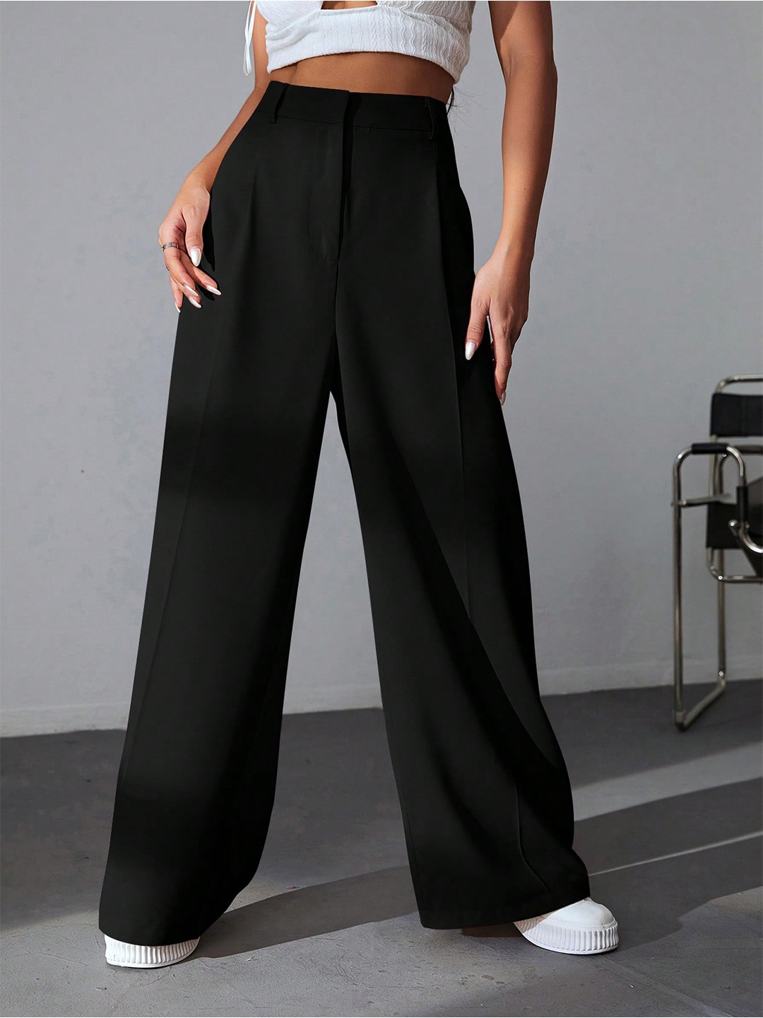 AAHWAN Women Loose Fit High-Rise Plain Parallel Trousers Price in India