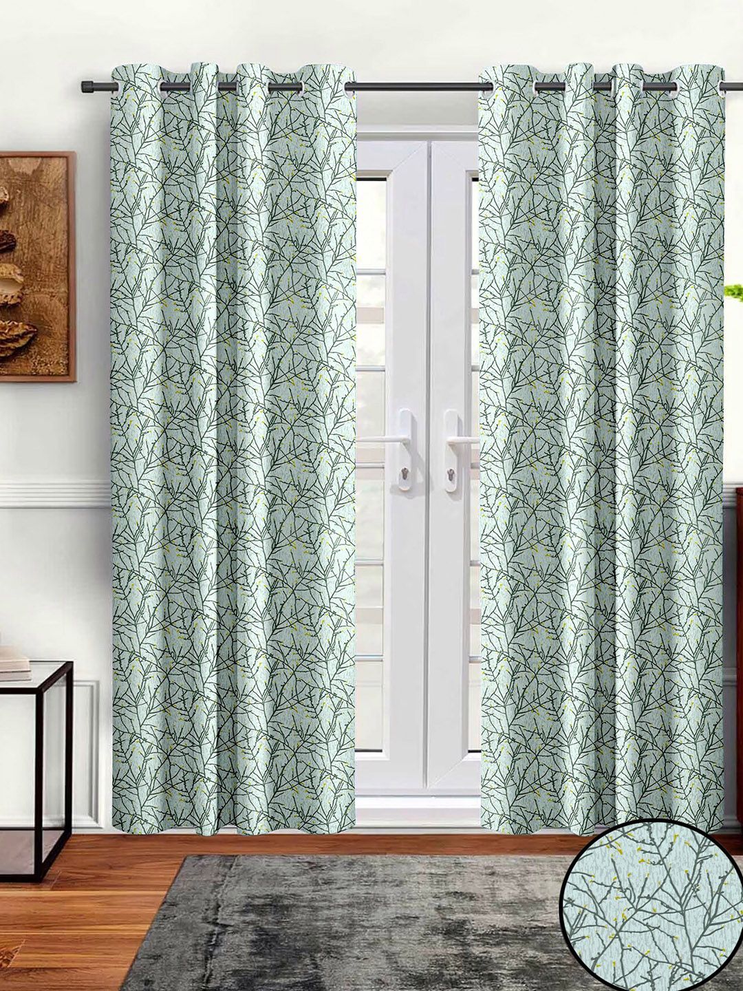 Aura Grey 2 Pcs Abstract Printed Room Darkening Long Door Curtains