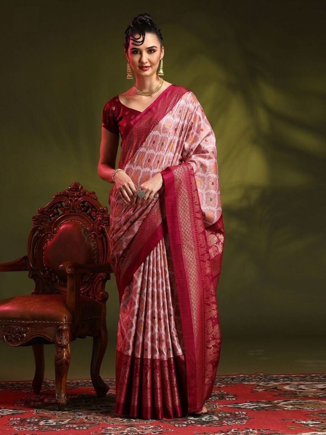 nirja Fab Magenta Ethnic Motifs Silk Blend Bandhani Saree