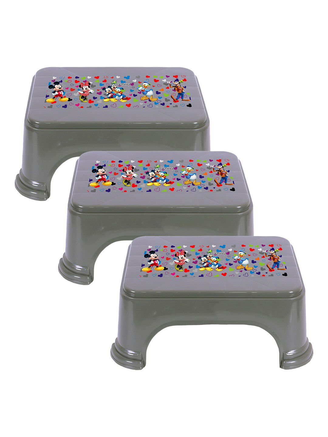 Kuber Industries Grey 3 Pcs Printed Bathroom Step Stools