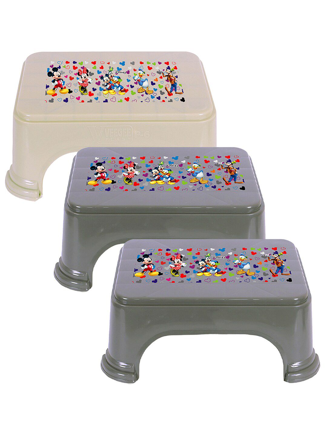 Kuber Industries Cream & Grey 3 Pcs Printed Bathroom Step Stools
