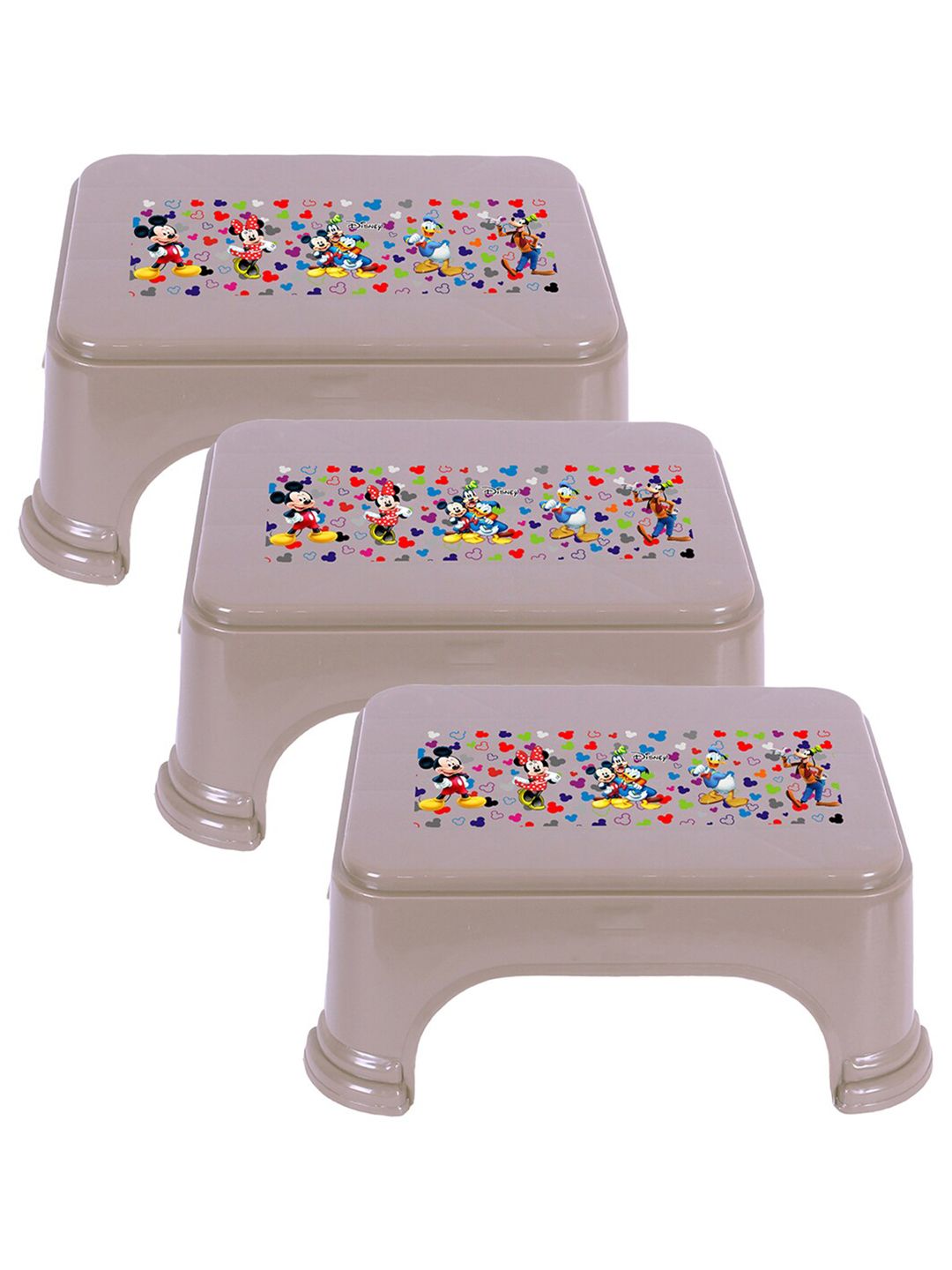 Kuber Industries Cream & Red 3 Pieces Geometric Plastic Step Stool
