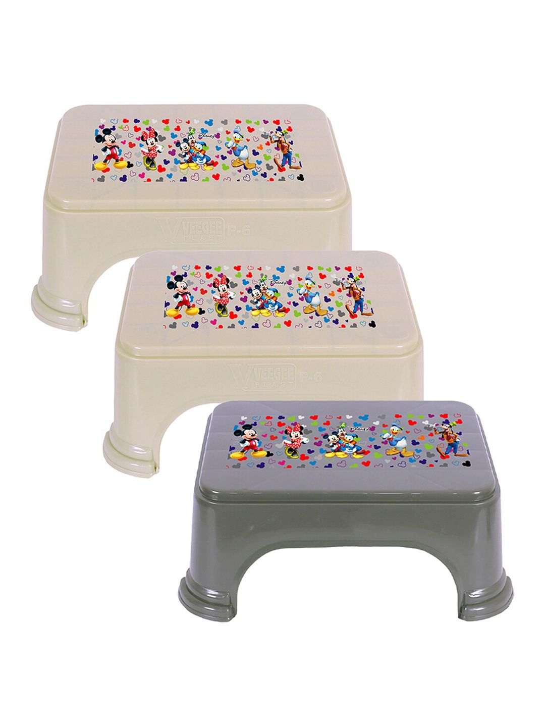 Kuber Industries Beige & Grey 3Pcs Geometric Bathroom Step Stool