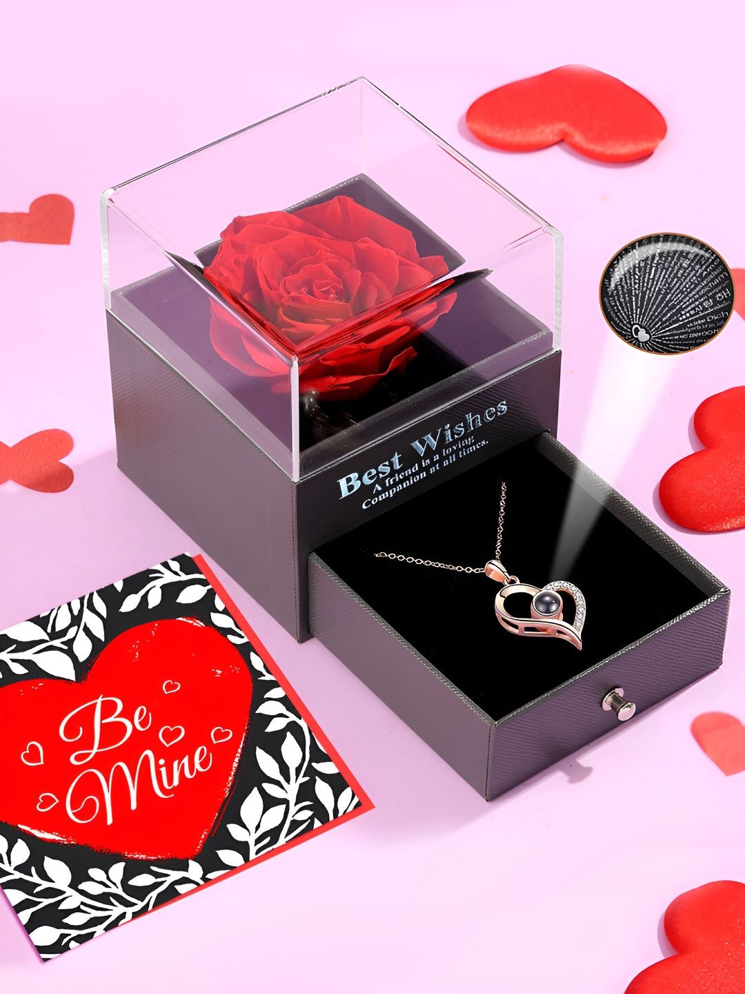 TIED RIBBONS Red & Grey 3 Pcs Valentine Theme Pendant & Card Home Gift Set