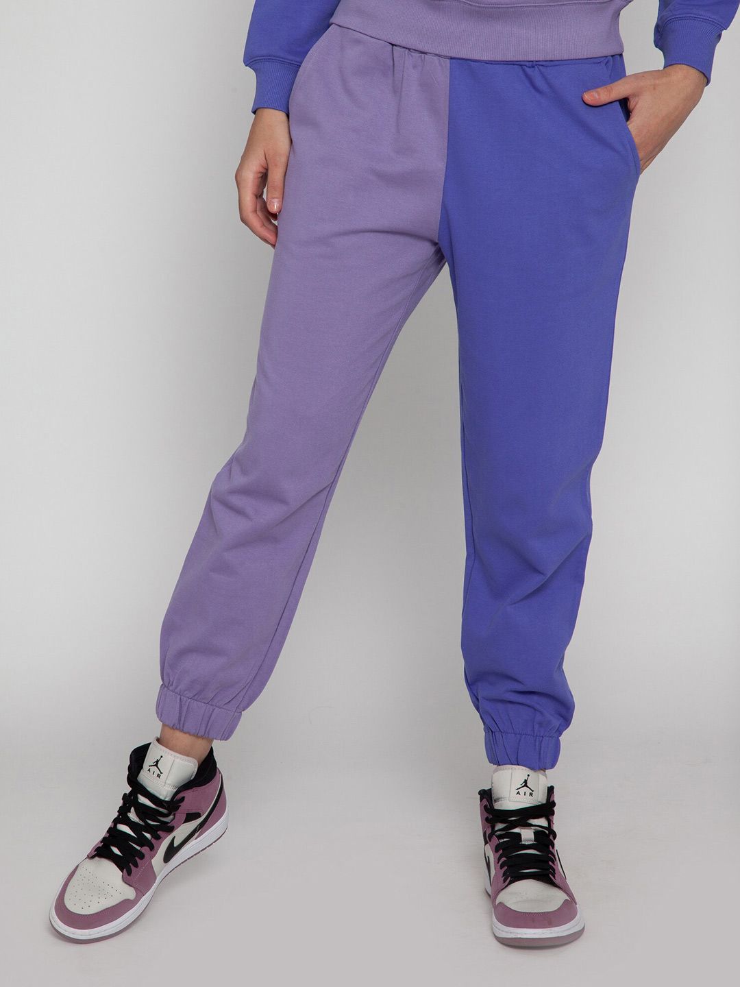 CAVA Women Purple Colourblocked High-Rise Joggers Trousers Price in India