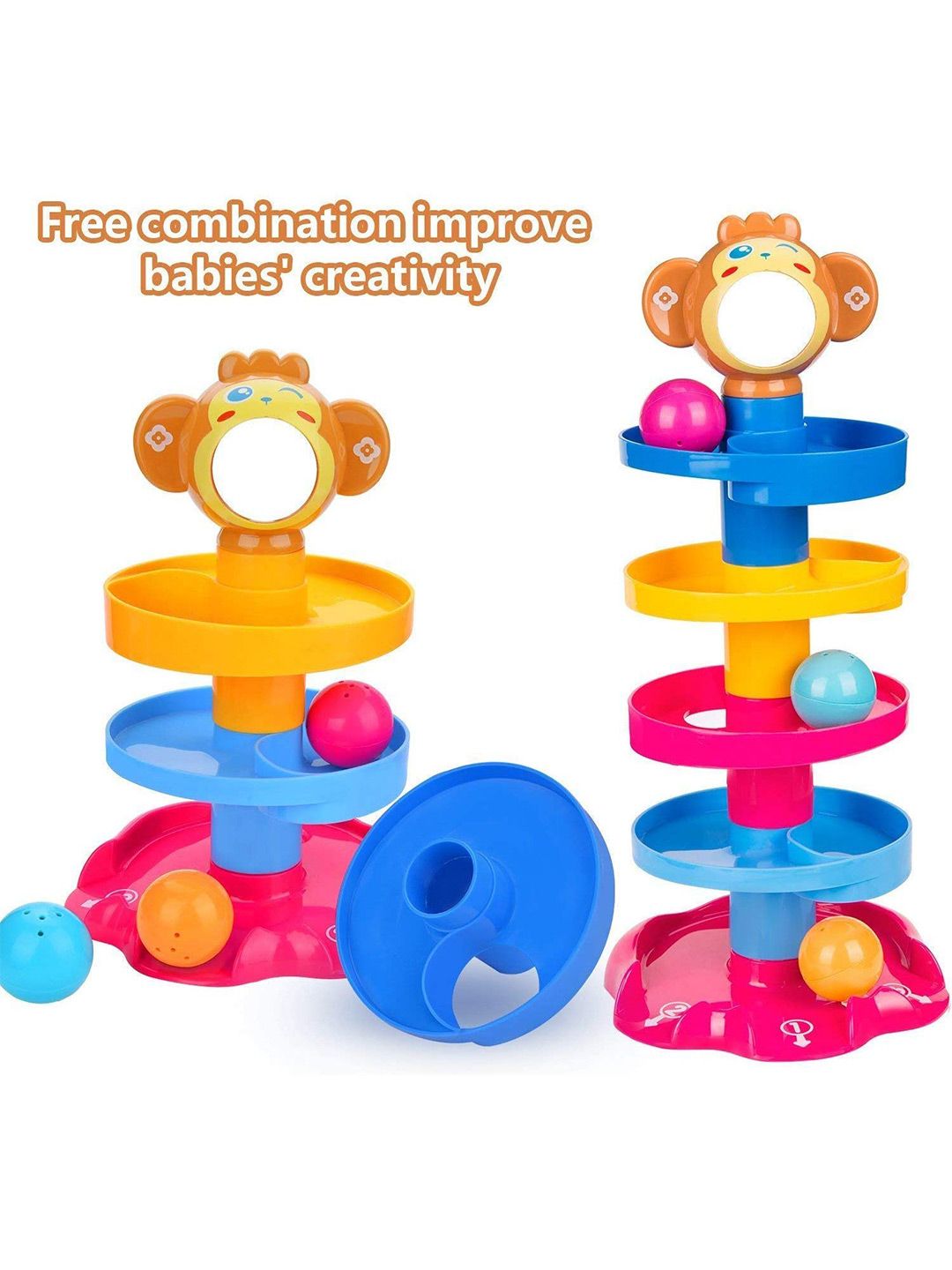 OPINA 5 Layer Ball Drop & Roll Swirling Monkey Tower Ramp Toy