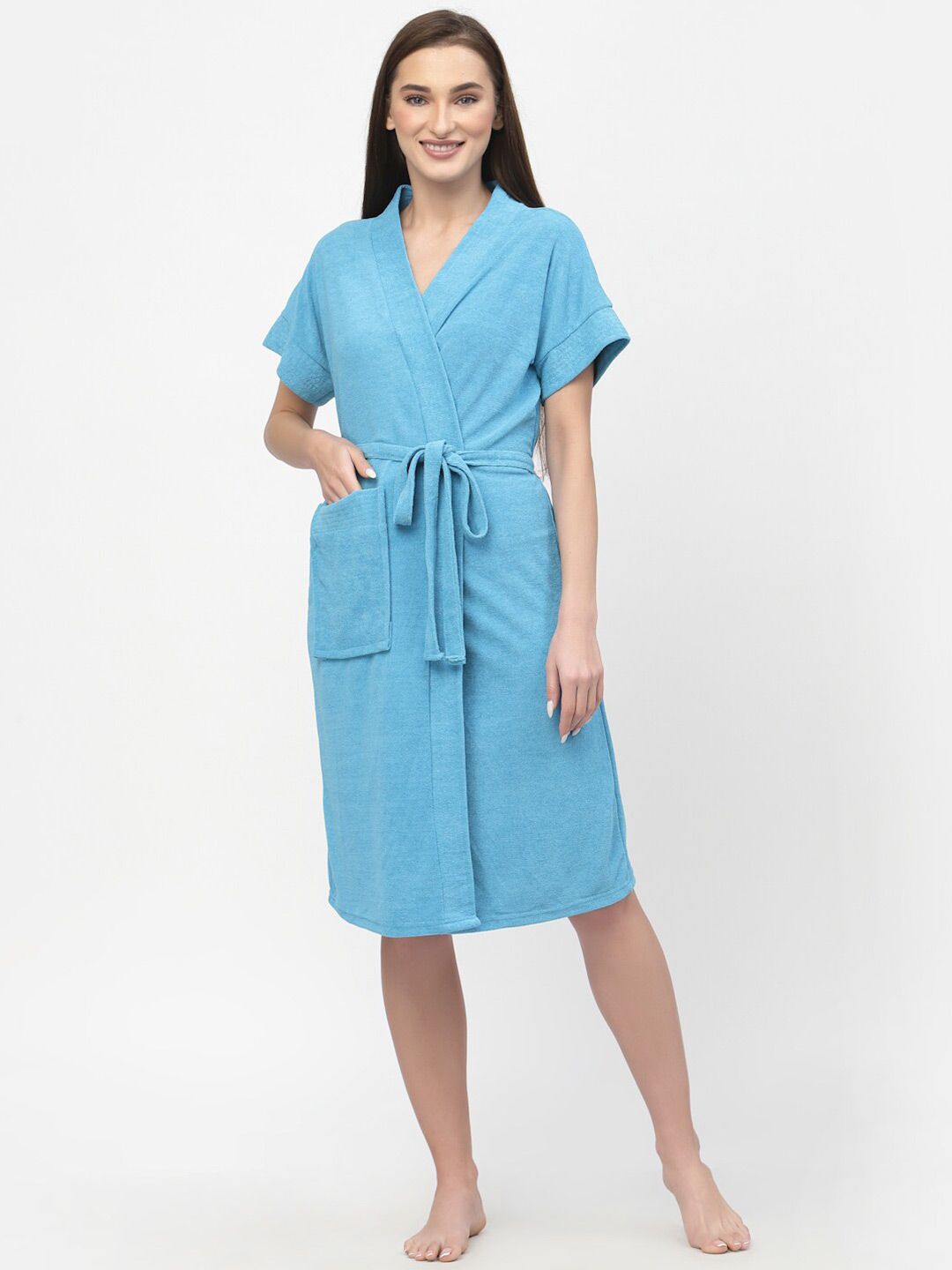 POORAK Blue Shawl Collar Bath Robe