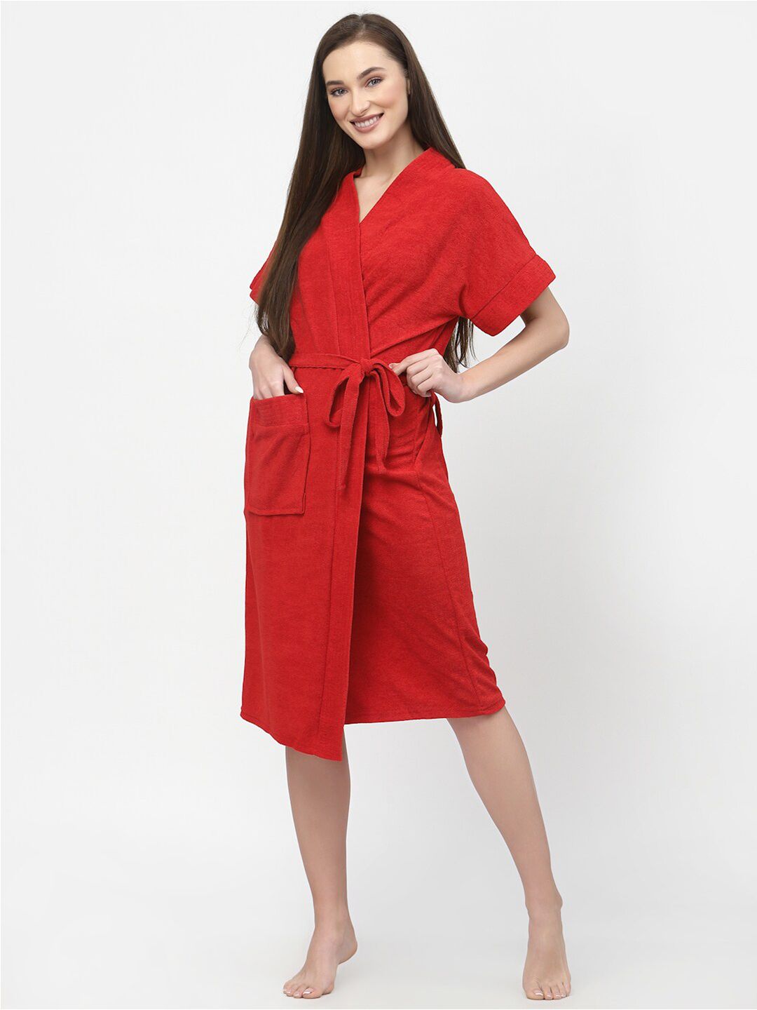 POORAK Red Shawl Collar Bath Robe