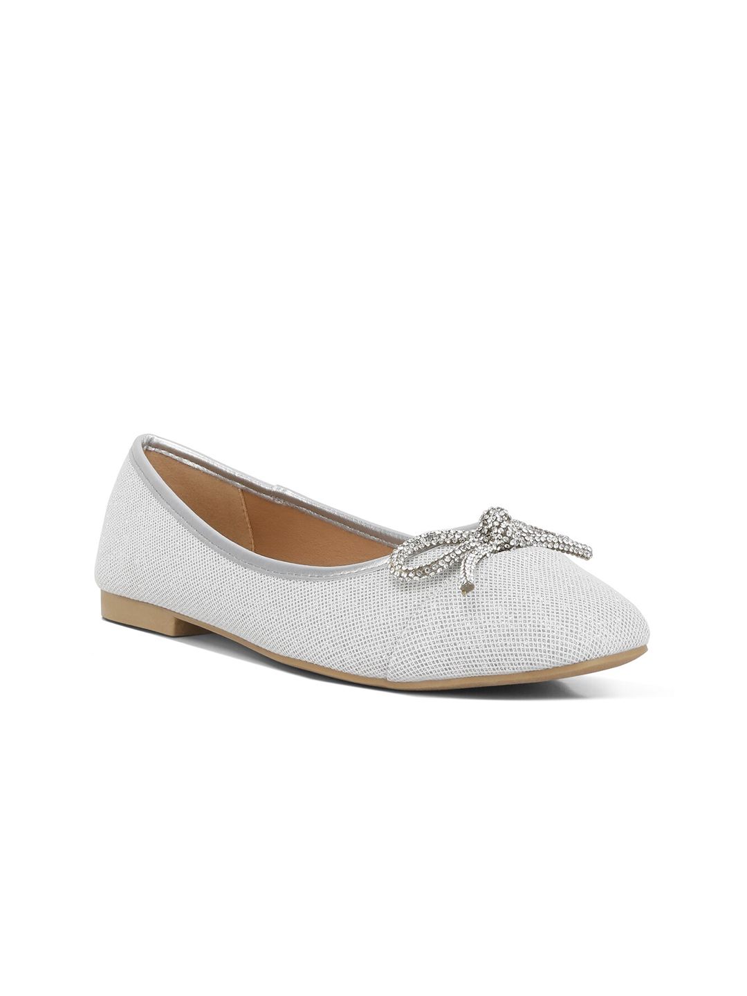 London Rag Textured Bow Detailed Round Toe Ballerinas