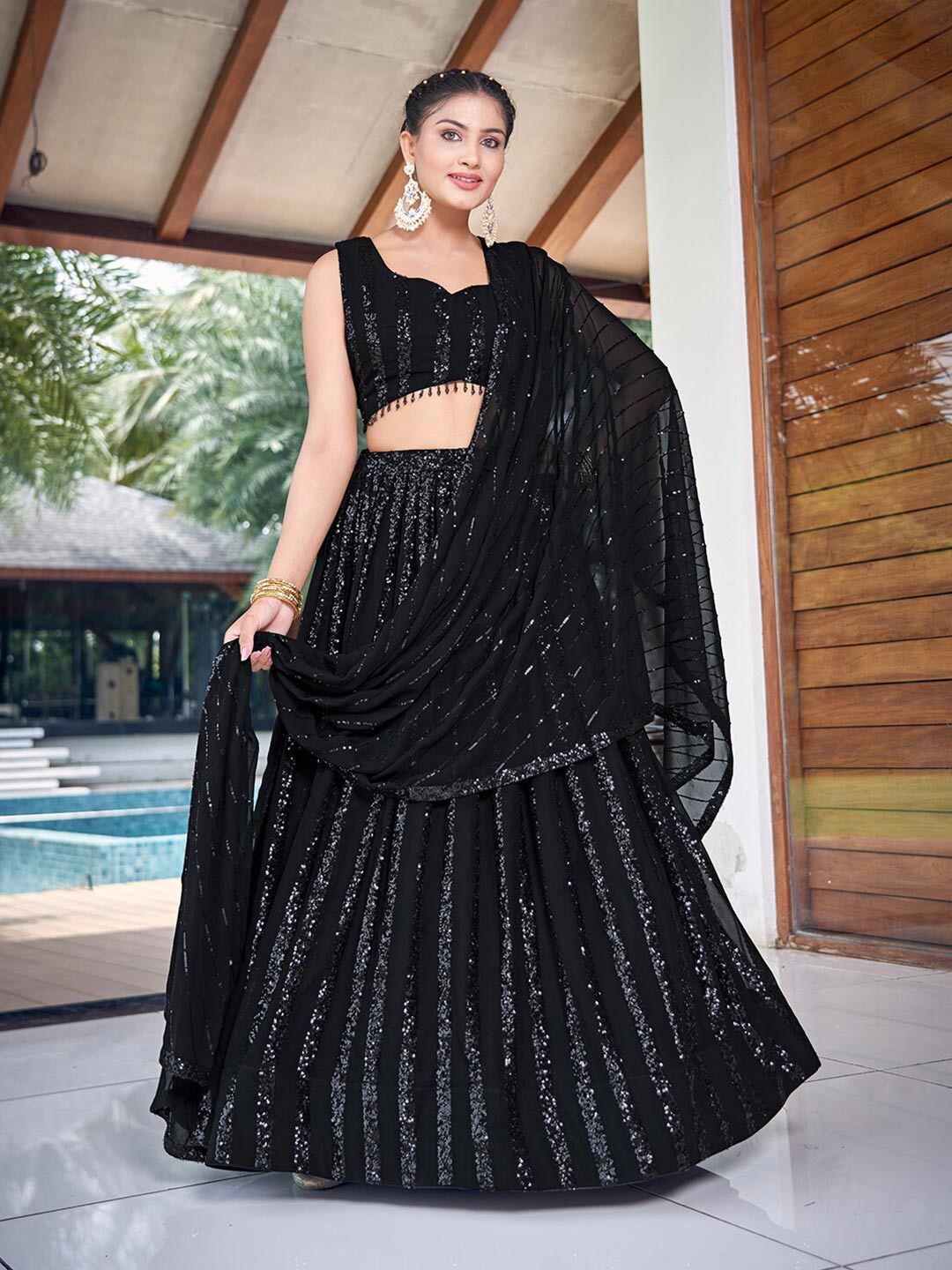Chandbaali Embellished Sequinned Ready to Wear Lehenga & Blouse With Dupatta Price in India