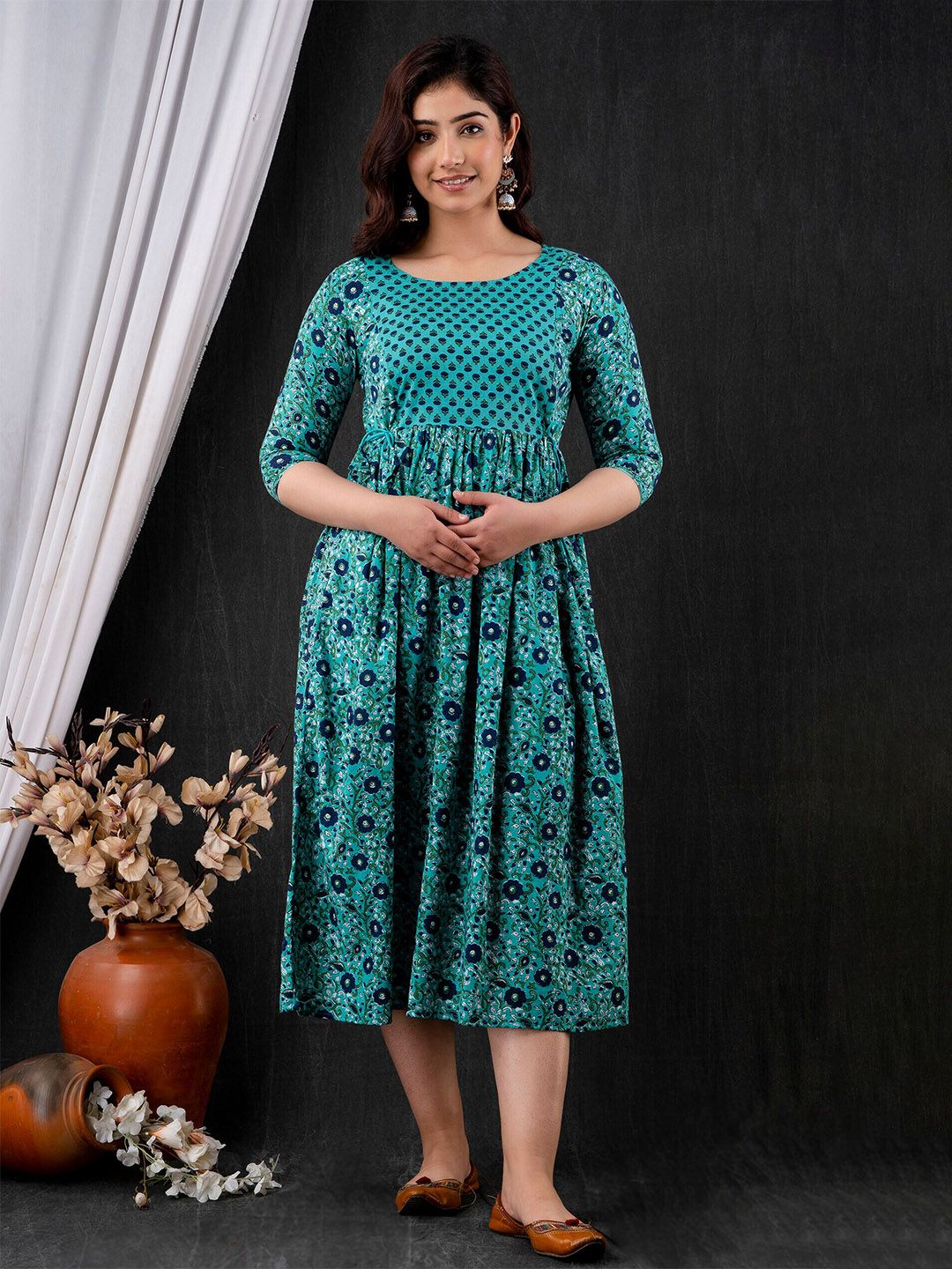 Mialo fashion  Floral Printed Round Neck Fit and Flare Maternity Kurta Price in India