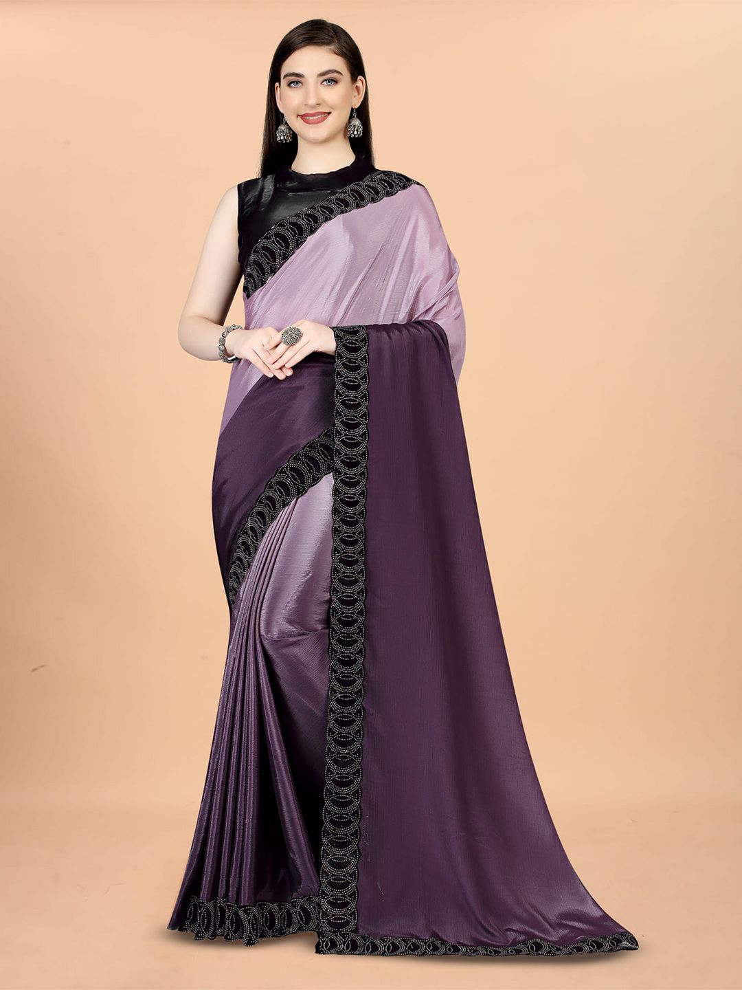 Mitera Purple & Black Ombre Sequinned Silk Cotton Saree Price in India