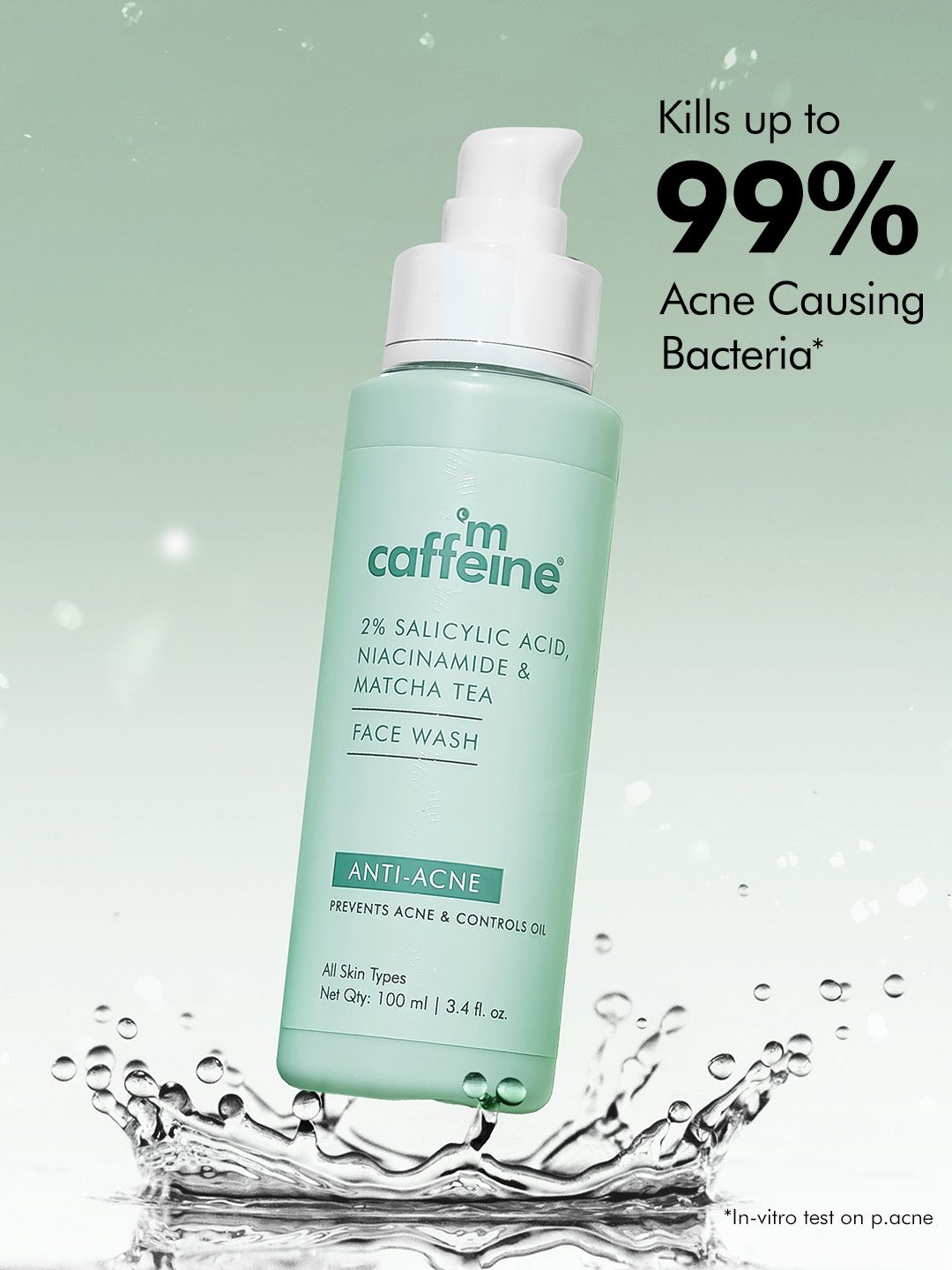 MCaffeine 2% Salicylic Acid Niacinamide & Matcha Tea Face Wash For Anti Acne - 100ml