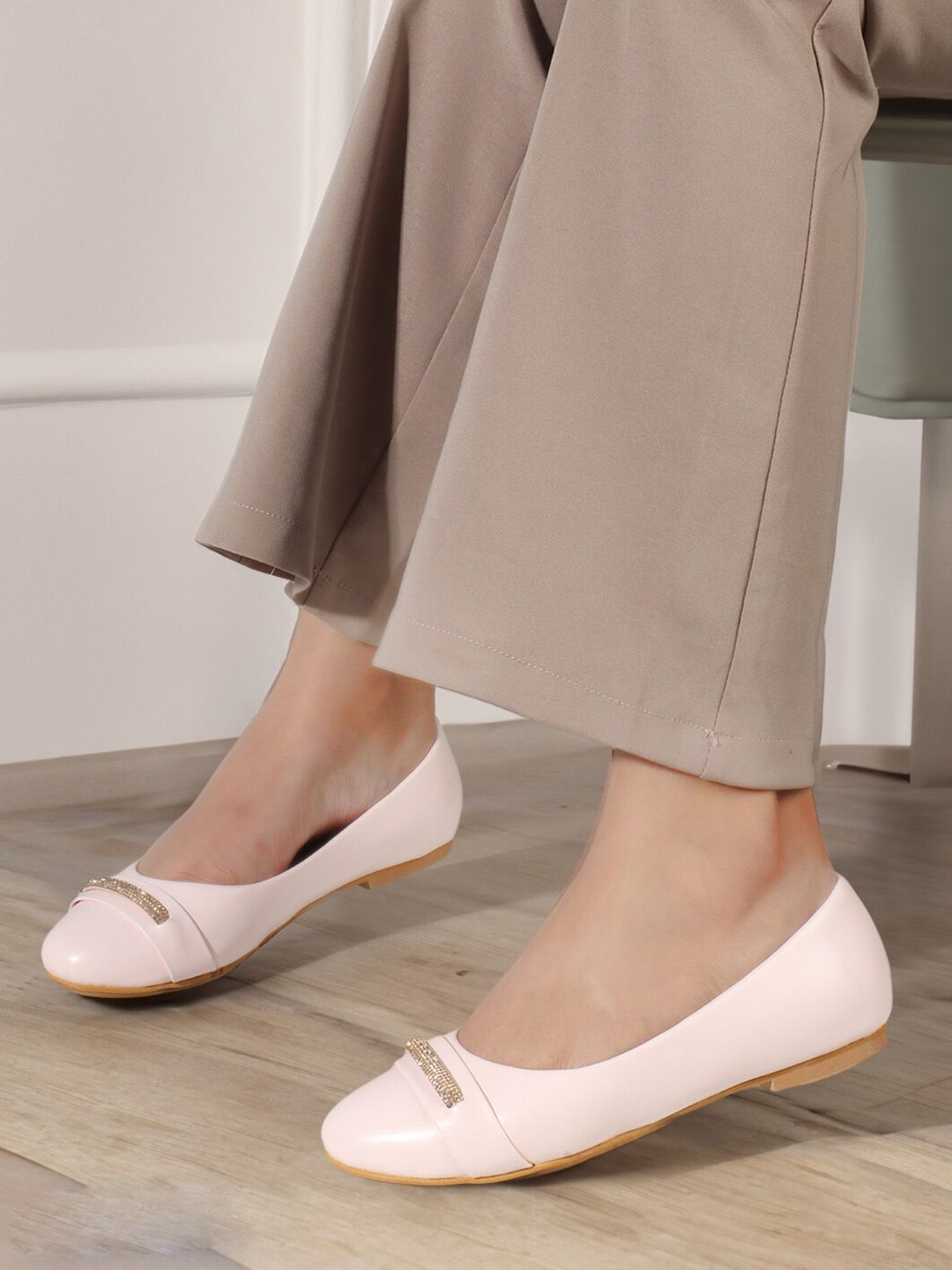 ELLE Embellished Round Toe Slip-On Ballerinas