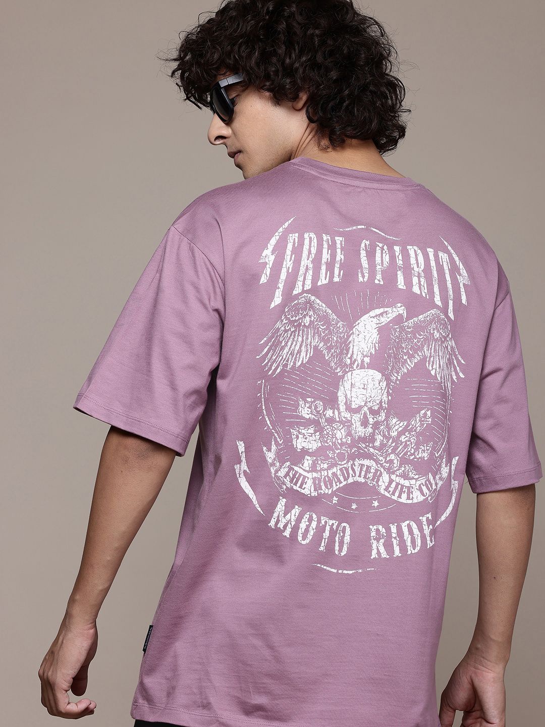 The Roadster Lifestyle Co. Printed Drop-Shoulder Relaxed Fit Pure Cotton T-shirt