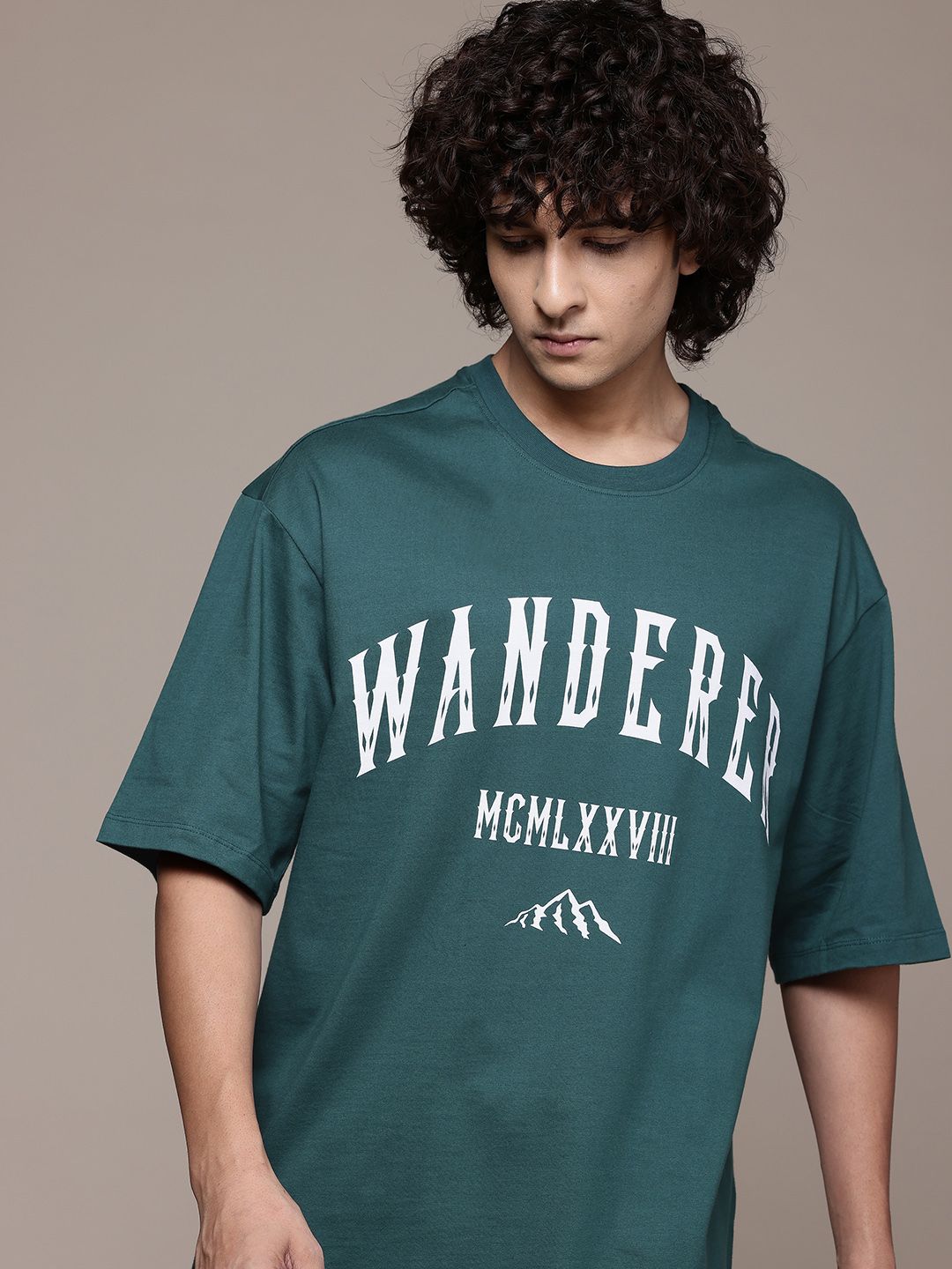 The Roadster Lifestyle Co. Printed Drop-Shoulder Relaxed Fit Pure Cotton T-shirt