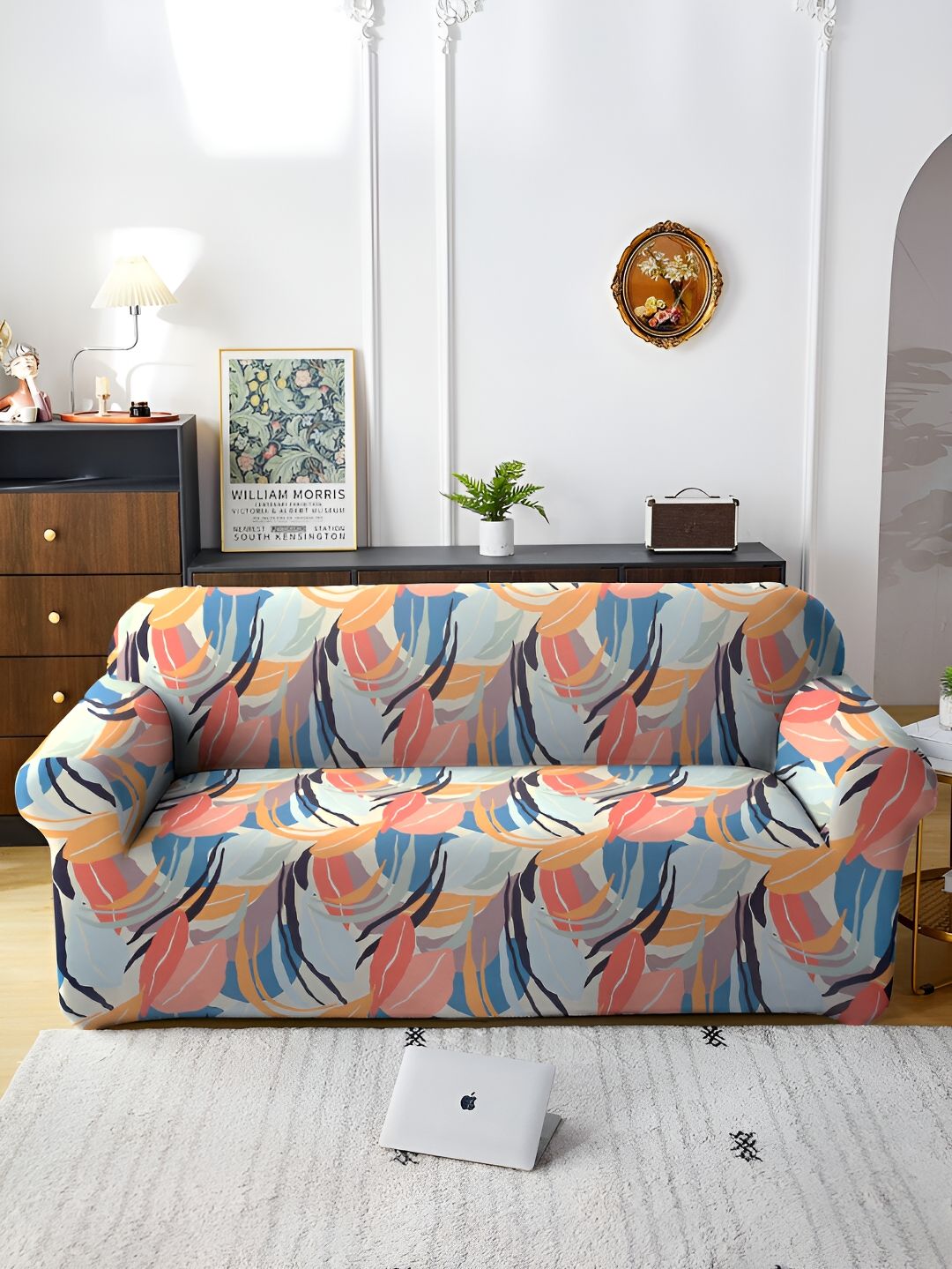 Aura Aura Stretchable Abstract Polyester Stretch Fit Straight 3 Seater Sofa Cover-73x91In