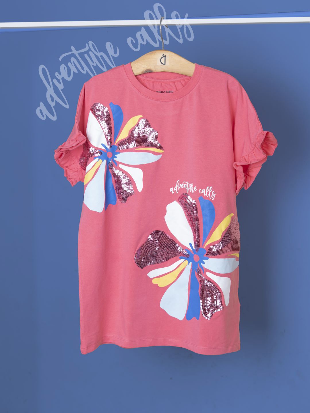 Gini and Jony Girls Pink Round Neck Flutter Sleeve Cotton Top