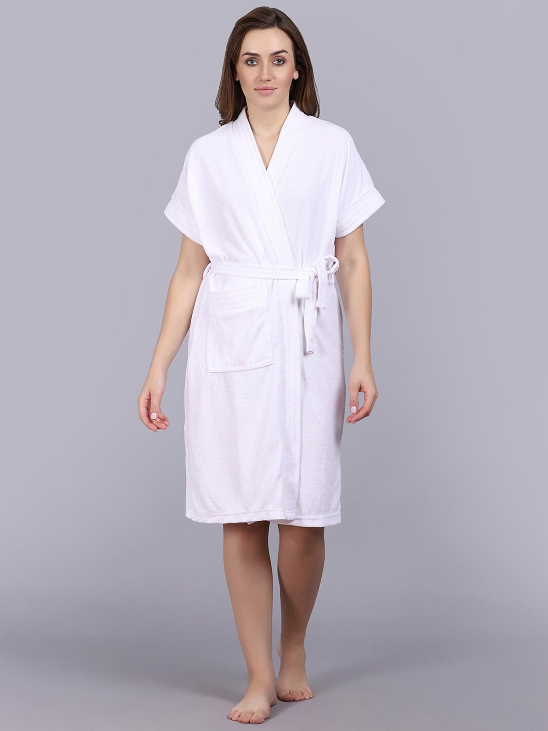 POORAK White Short Sleeves Bath Robe