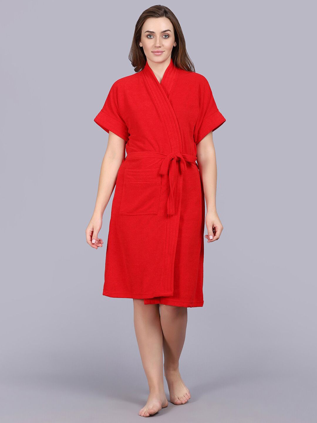 POORAK Red Short Sleeves Bath Robe