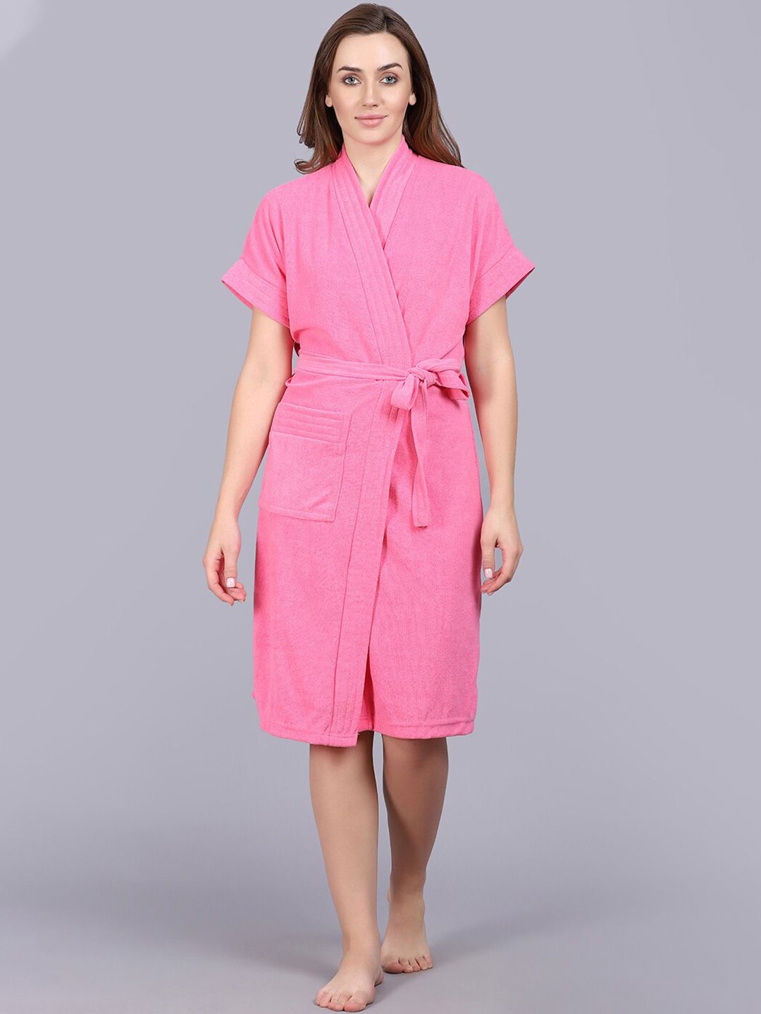 POORAK Pink Short Sleeves Bath Robe