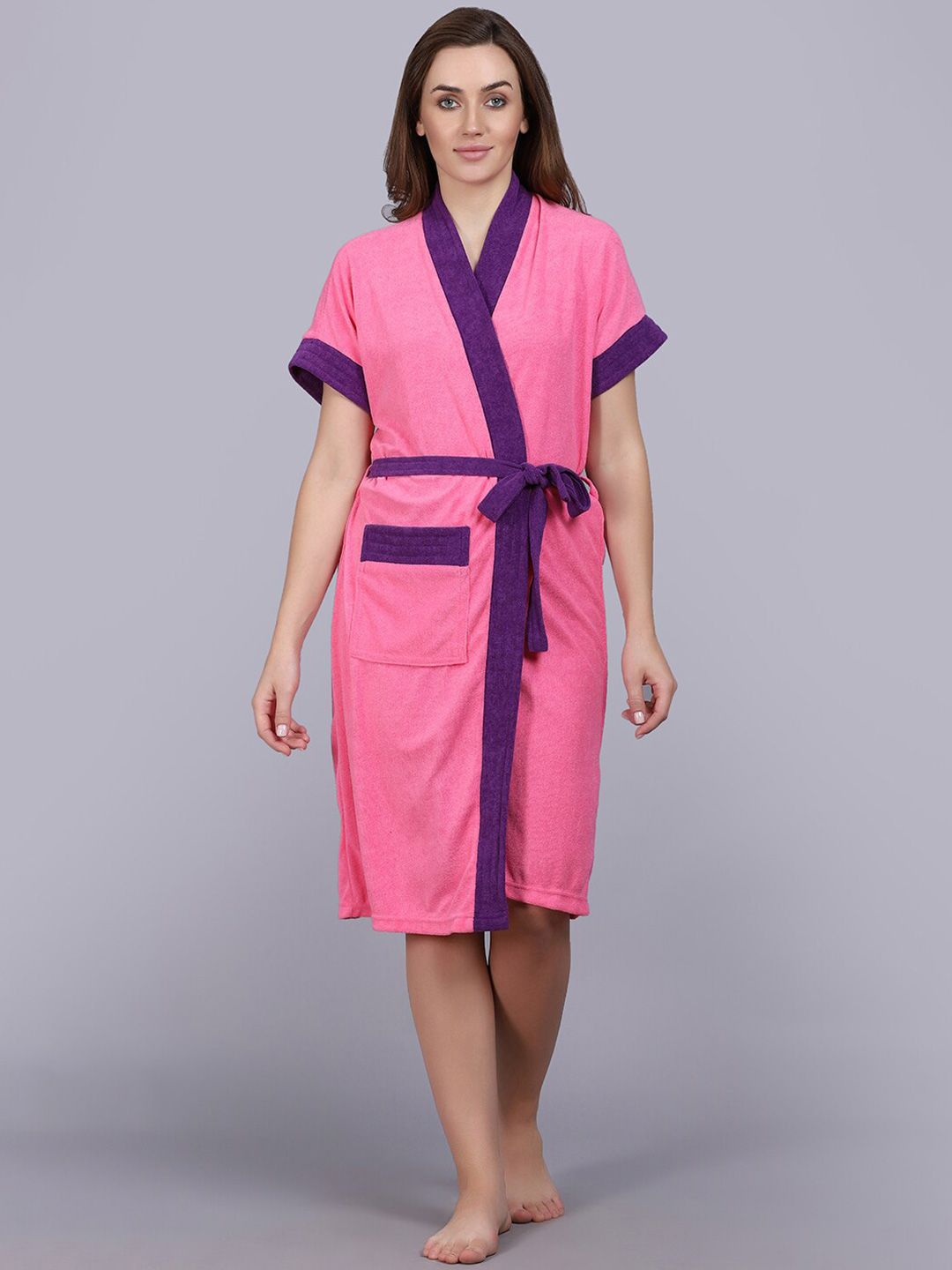 POORAK Pink & Purple Short Sleeves Bath Robe