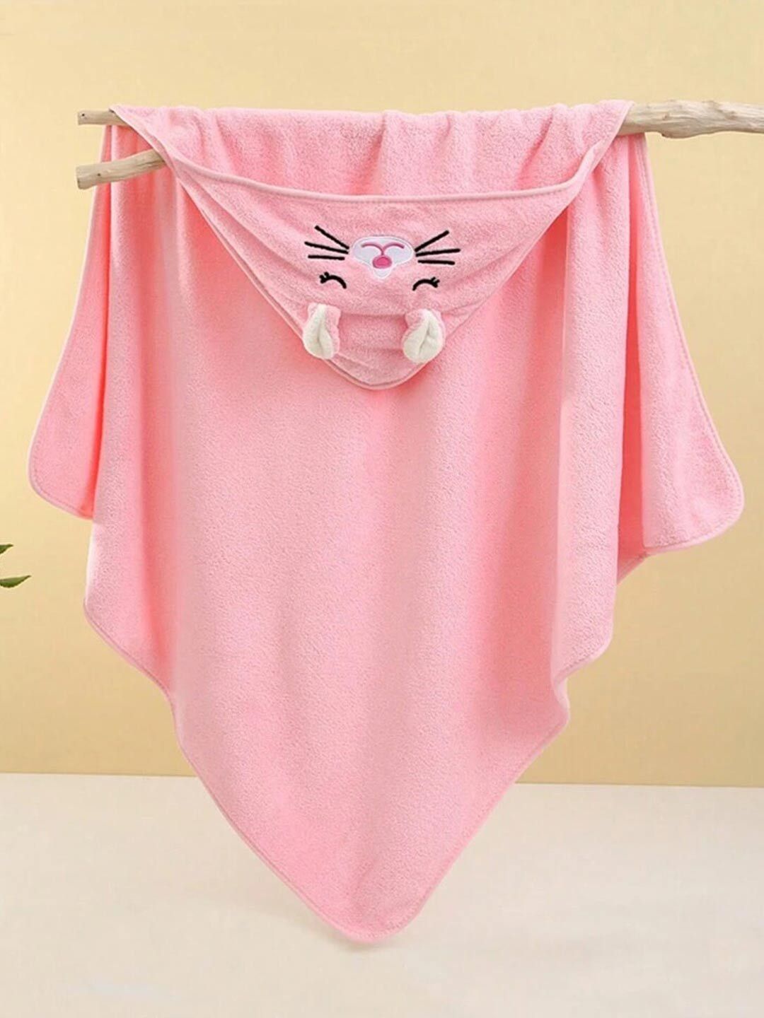 Moms Home Pink Organic Cotton Baby Hooded Bath Towel 300 GSM