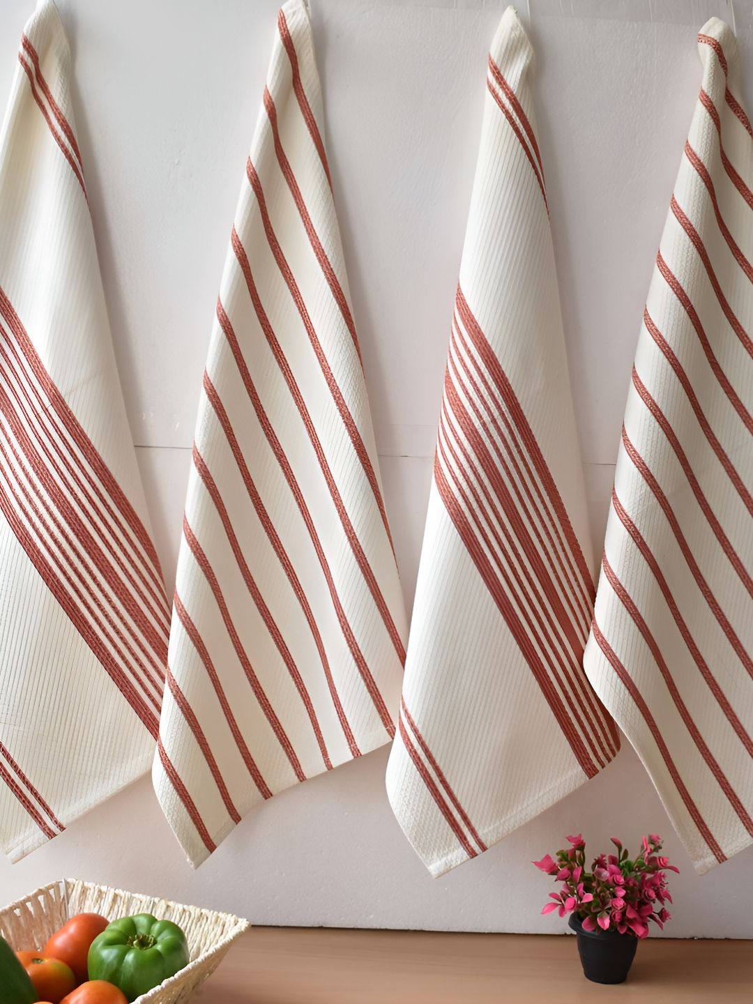 Aura White & Grey 4 Pieces Striped 210 GSM Pure Cotton Hand Towels