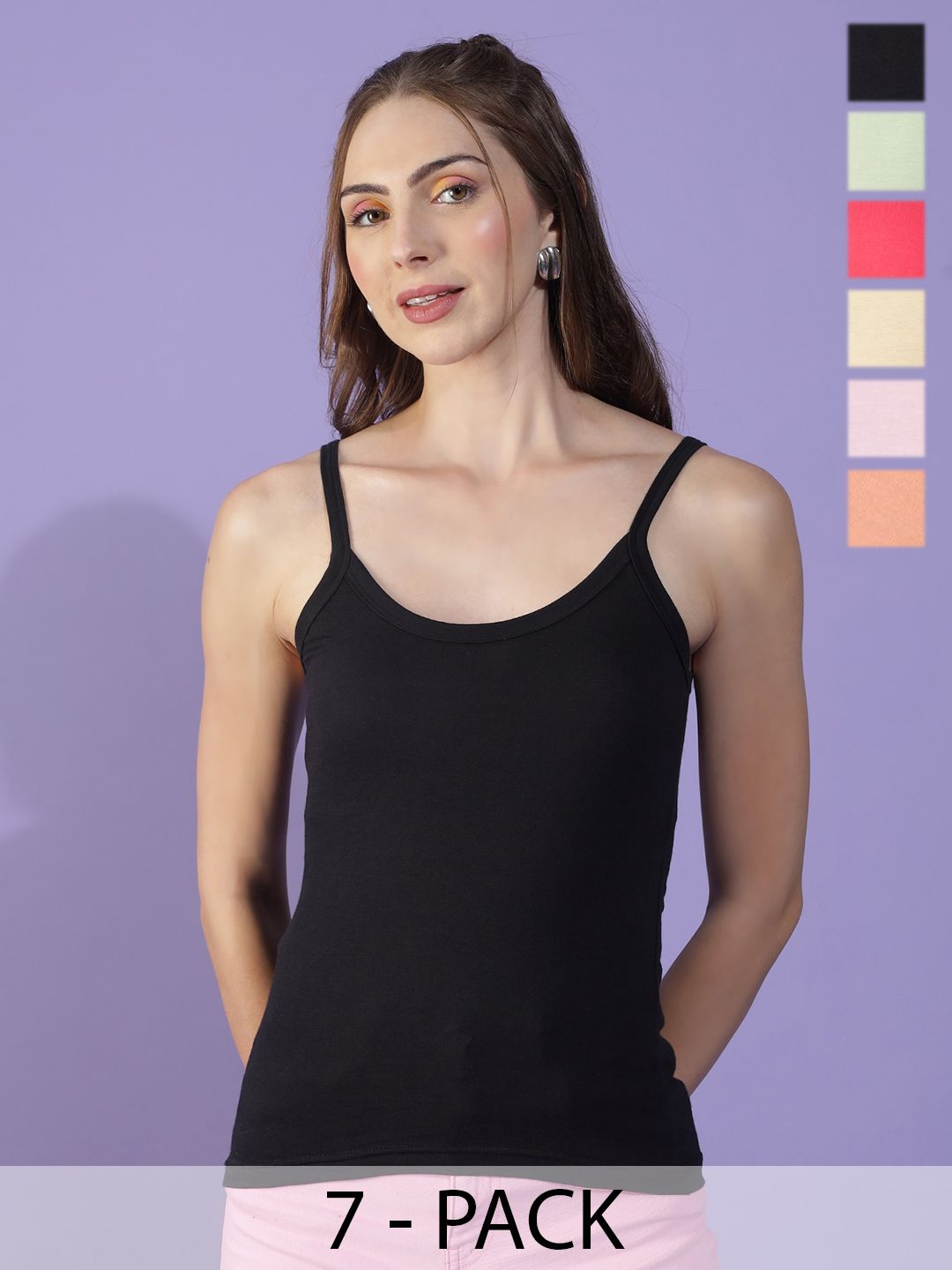 Dollar Missy Pack of 7  Combed Cotton Camisole MMBB-351-R3/24-BK-D-G-O-P-SK-WH-PO7